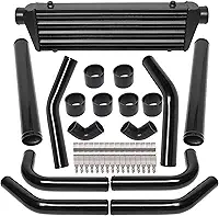 Kit de intercooler universal de 71,12 cm x 17,78 cm x 6,35 cm com intercooler + 8 tubos dobrados de 6 peças + 6 acopladores retos + 2 acopladores de cotovelo de 90 graus + 16 braçadeiras pretas