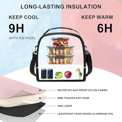 Miniatura 9 de Everfun Lonchera aislada para mujer, lonchera de doble cubierta, a prueba de fugas, portátil, reutilizable, bolsa de almuerzo para el trabajo