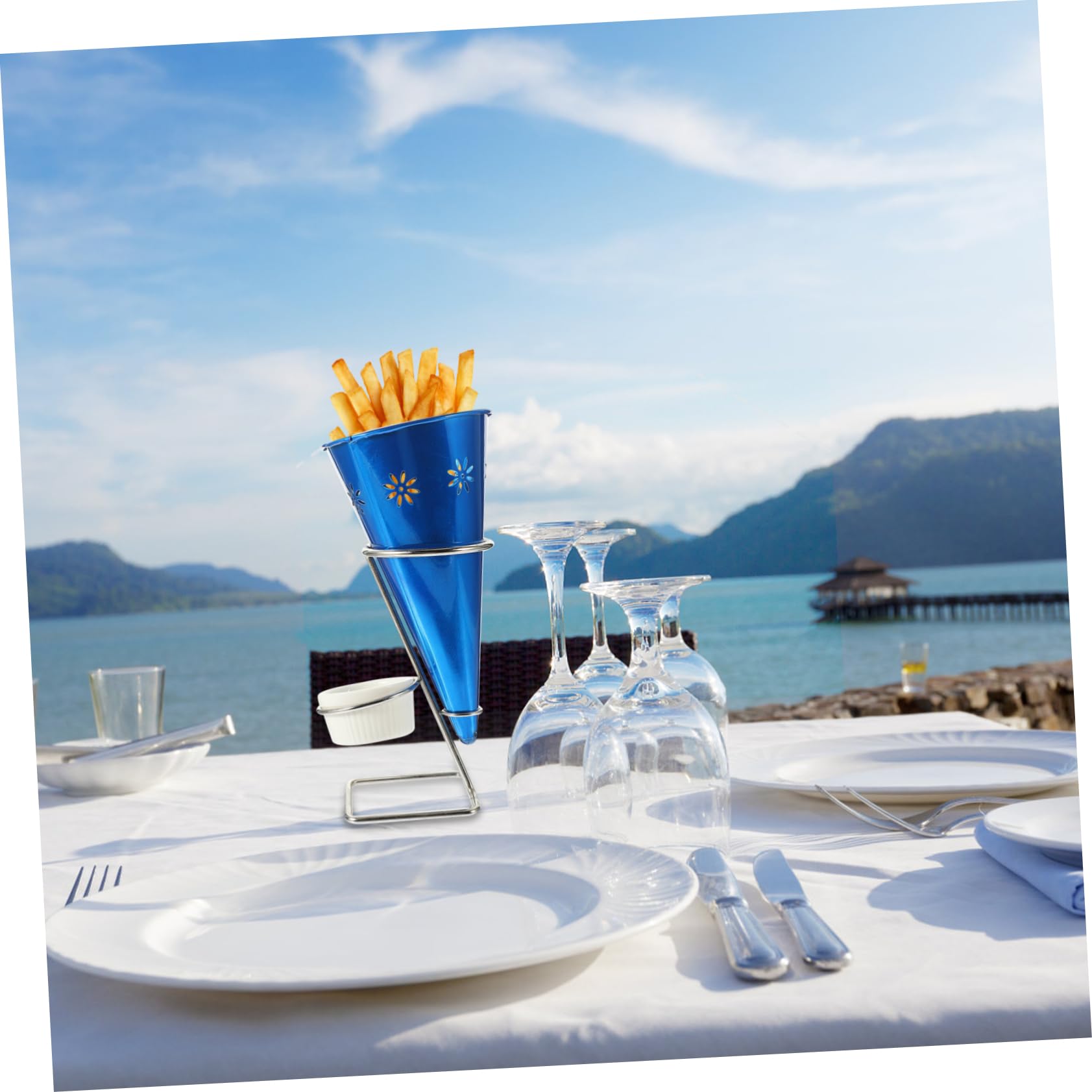 MOLUCKFU 1set Stainless Steel Cone Holder Stand for Ice Cream Sushi and Snacks Display Rack for Cafes Restaurants and Parties for Waffle Cones and Popcorn