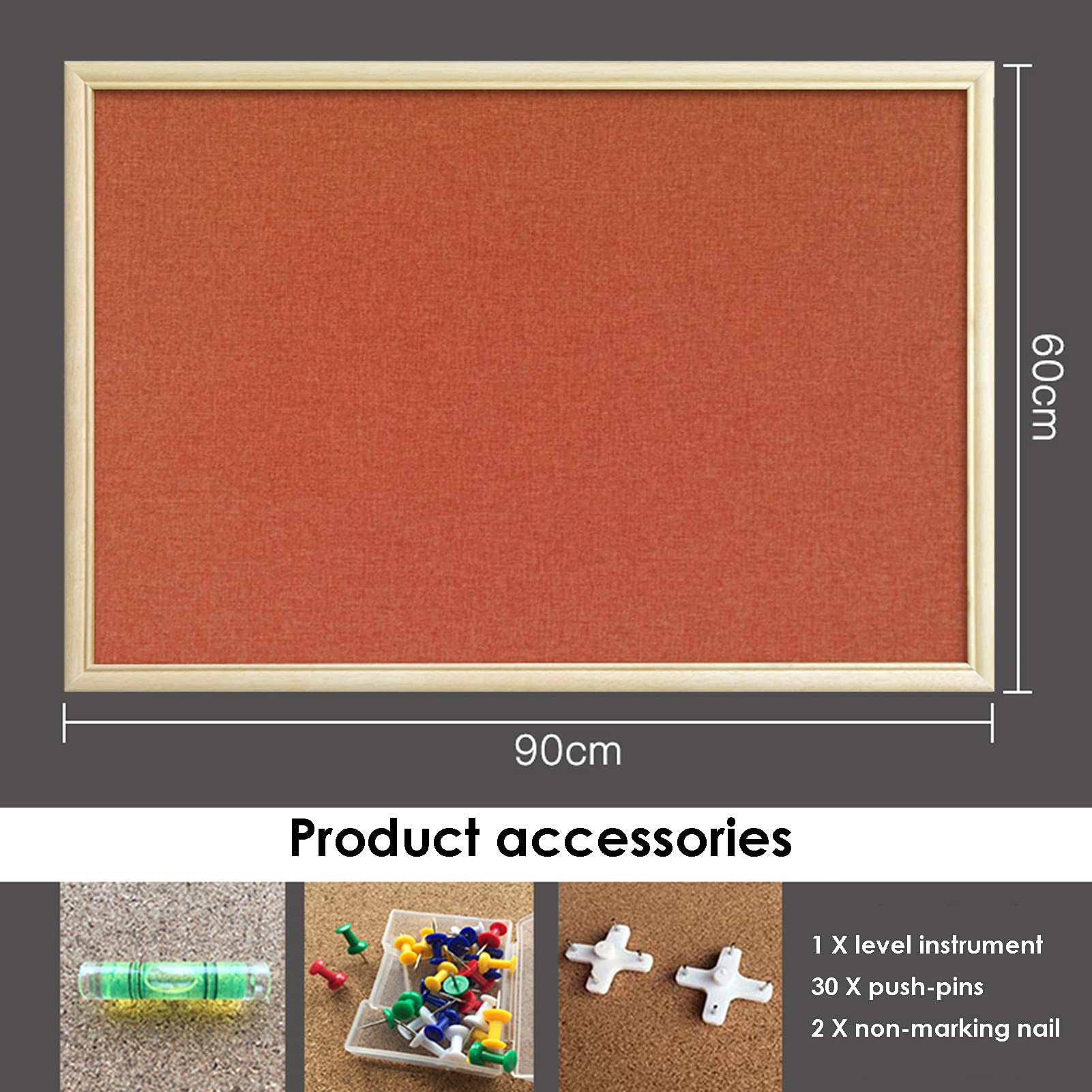 Tablica filcowa, korkowa, wykończenie lniane, z drewnianą ramą, dekoracyjna tablica ogłoszeń, do domu, szkoły, biura, rozmiar: 60 x 90 cm