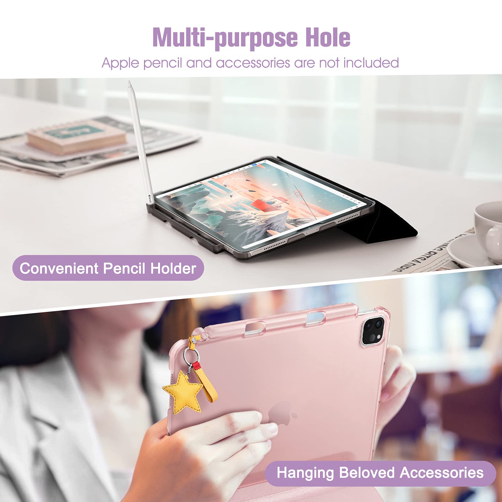 FINTIE Custodia Sottile Per IPad Pro 11 (2022/2021/2020/2018) Con Supporto Pencil - Cover Leggera Semi-Trasparente Con Funzione Stand E Auto Sleep/Wake, Colore Lavanda - 3
