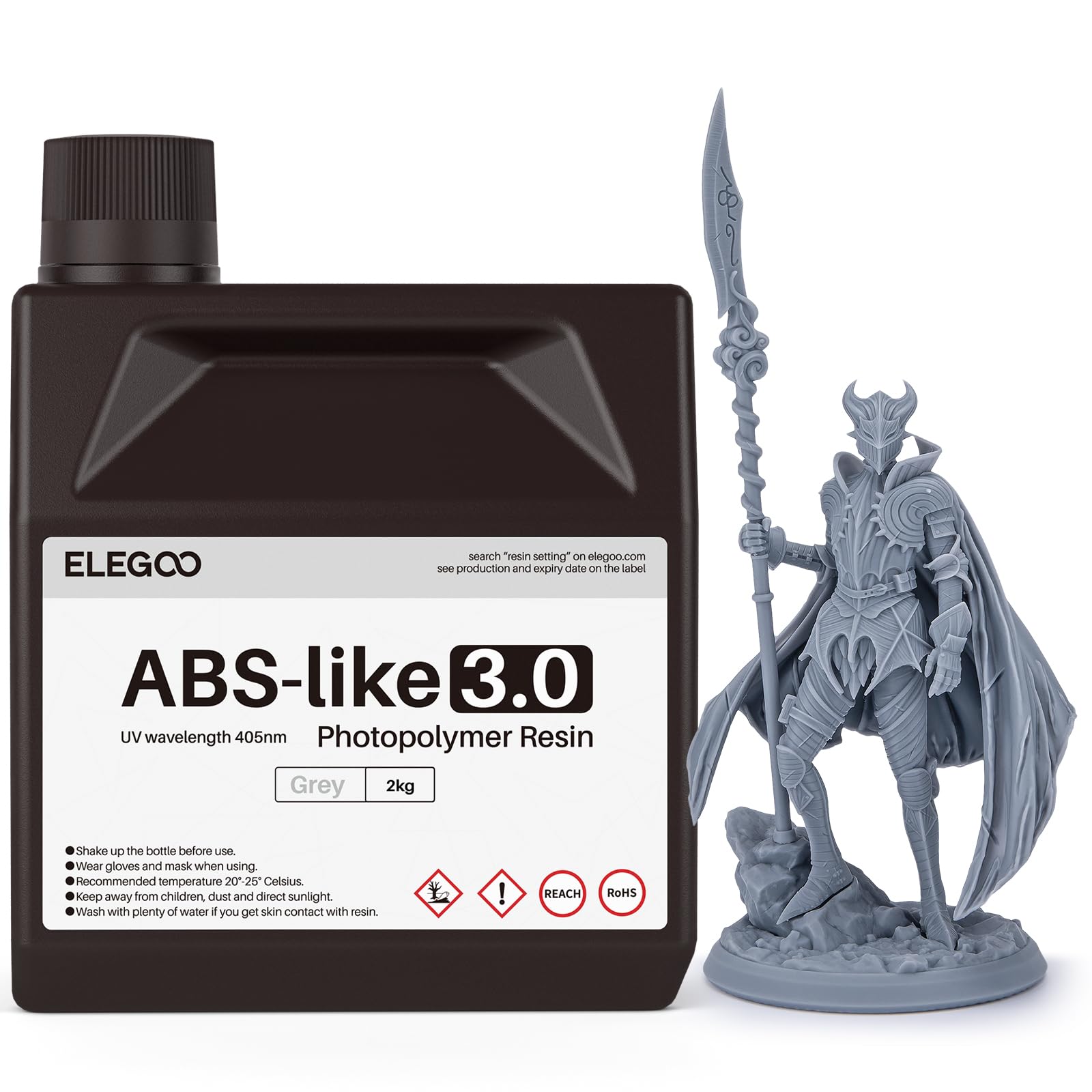 ELEGOO Upgraded ABS-Like 3D Printer Resin 3.0, 405nm UV-Curing LCD Resin High Precision Fast Curing Non-Brittle Photopolymer Resin for LCD Printing