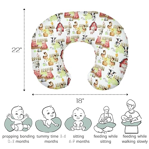 Miniatura 3 de HawSkgFub Funda de almohada de lactancia de animales de granja para bebés niños y niñas, funda de almohada de lactancia materna de vaca neutra,