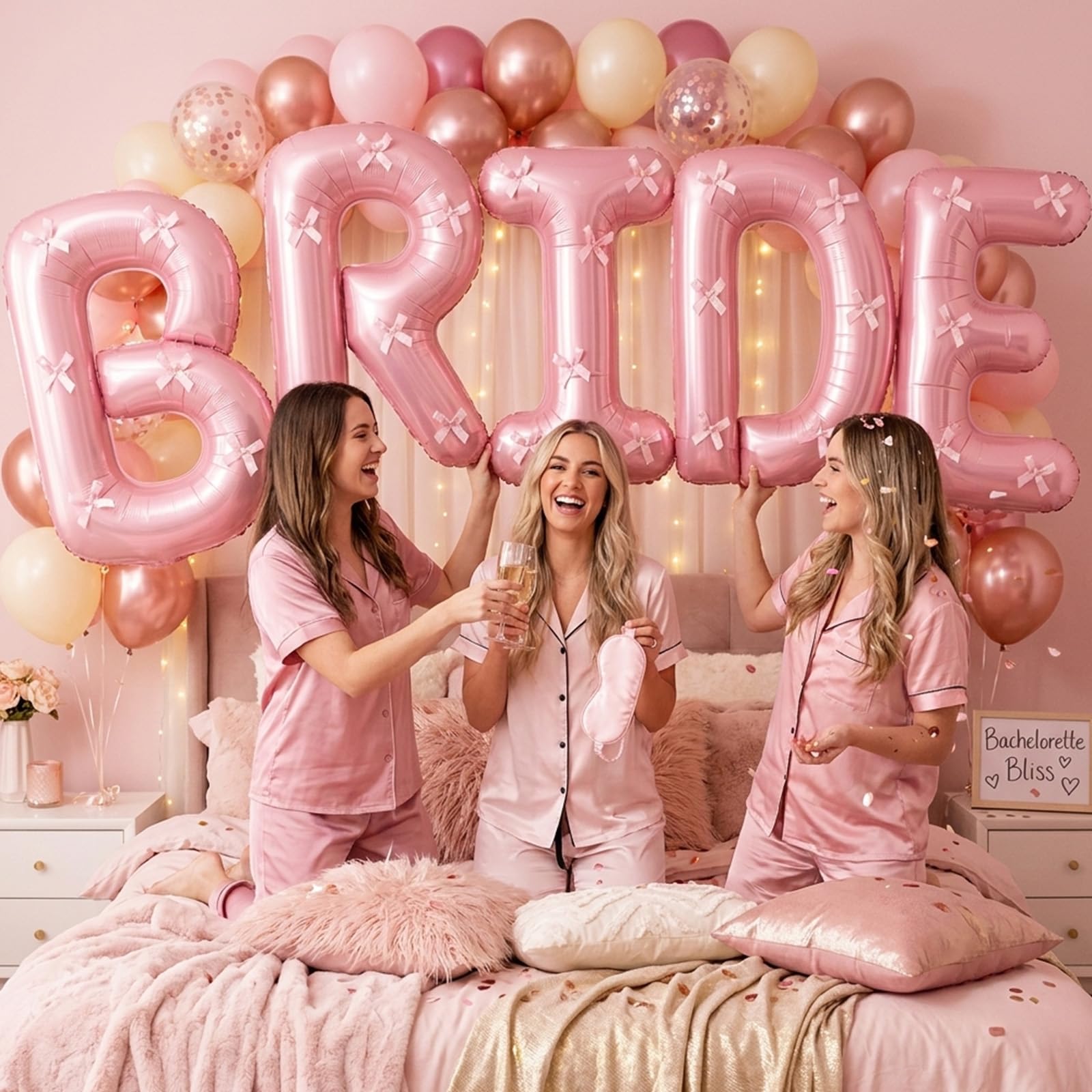 101,6 cm Brautballons Bachelorette, rosa Brautballons mit rosa Schleife für Junggesellinnenabschied, riesige Hochzeits-Folienballon, Buchstabenbanner für Hochzeit, Verlobung, zukünftige Braut