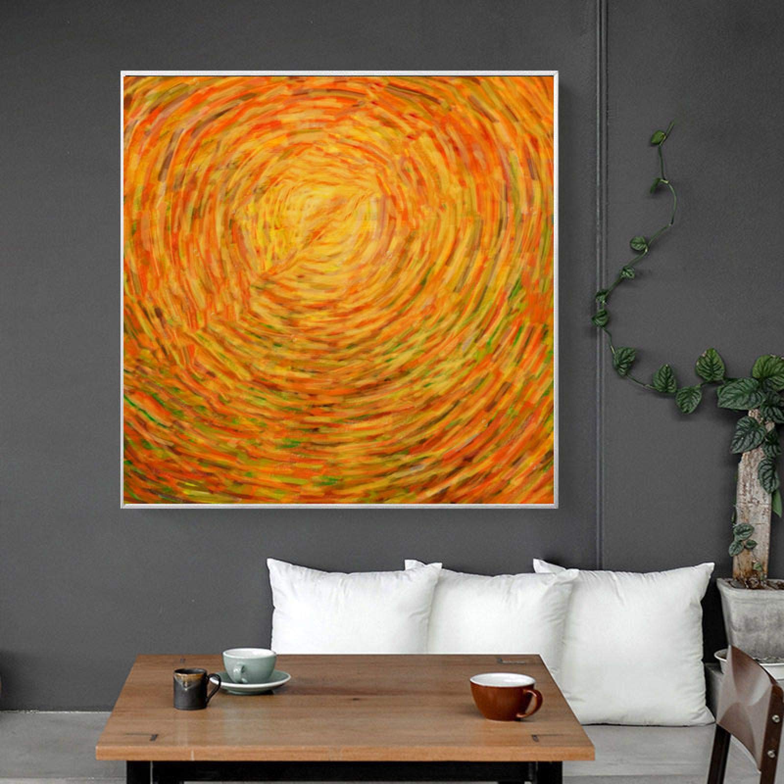 Affiche peintures abstraites Soleil doré toile 30x30 cm pour décoration murale de salon