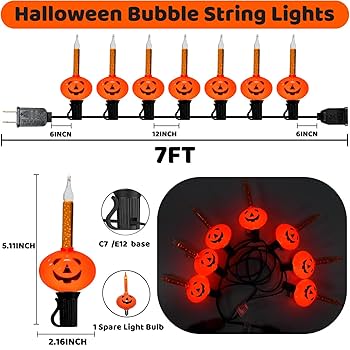 PASUTO Pumpkin Bubble Lights String - 7Ft Vintage Jack O