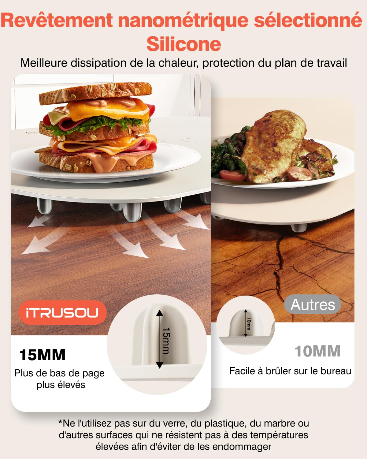Plaque chauffante pour Aliments, iTRUSOU Réchauffeur d'aliments Chauffage sur Toute la Surface, contrôle de la température réglable, Plaque chauffante Portable et Pliable avec matériau Nano Silicone