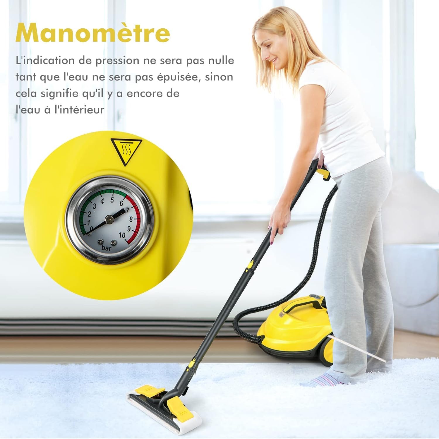 RELAX4LIFE Nettoyeur Vapeur Haute Pression 2000W |1,8 L Réservoir d'Eau | 5 Bar |18 Accessoires Polyvalents,Nettoyeur Vapeur pour Canapé, Tapis, Vitre, Verre(Jaune | plus+)