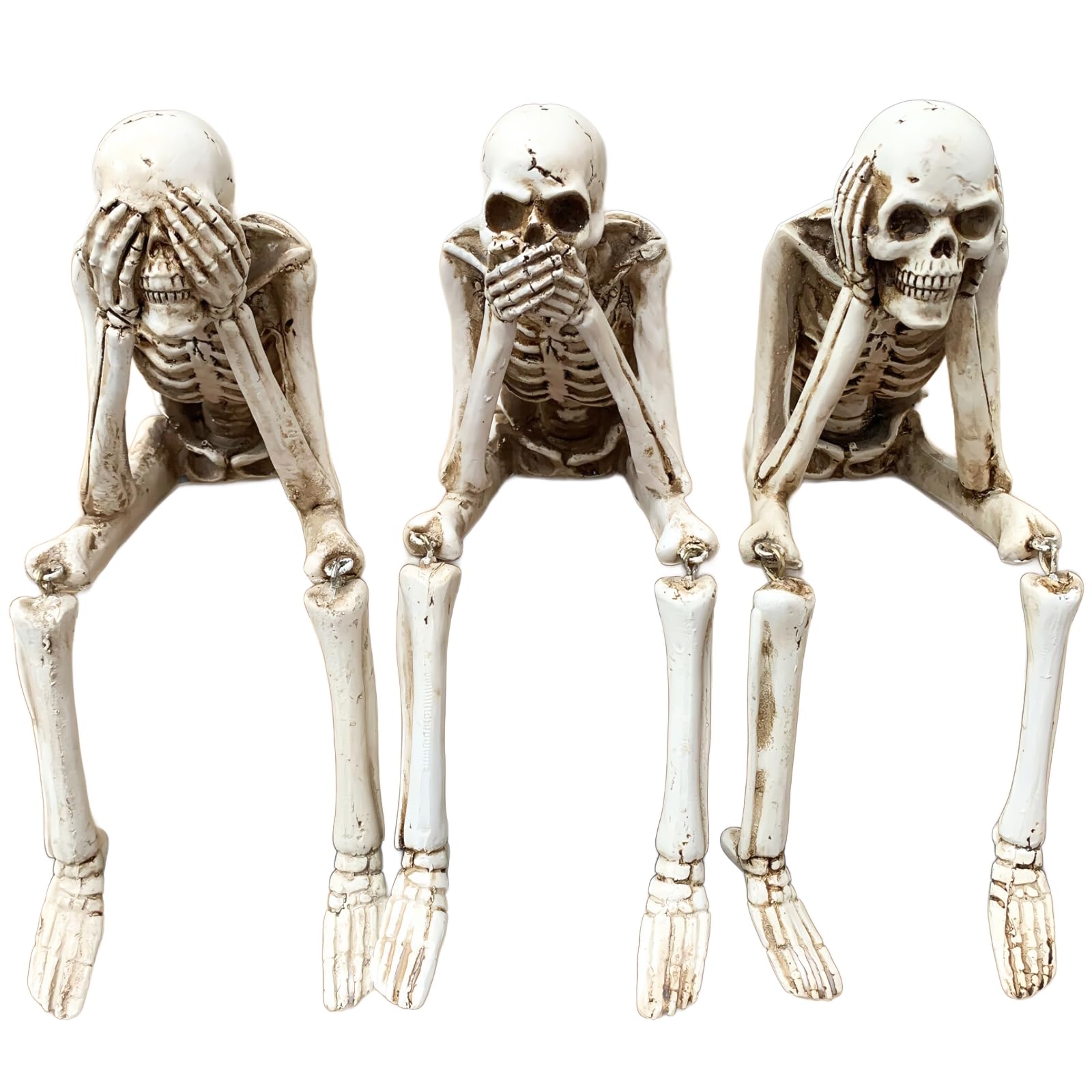 Wanwanzi Set of 3 See Speak Hear No Evil Skeleton - Halloween Statues - Skeleton Collectible-Figurines - Realistic Skull Decorations for Home Haunted House Halloween Party
