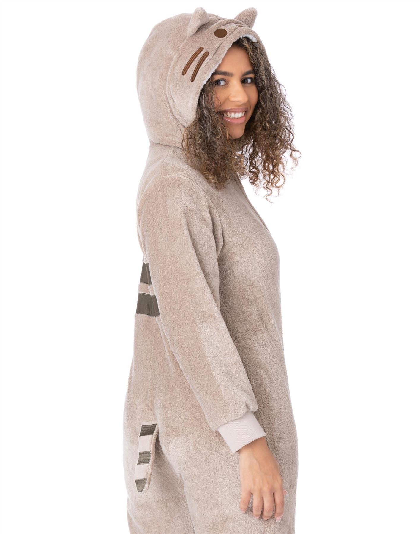Pusheen The Cat Onesie Damskie | Damska piżama Novelty Brown All In One | Cartoon Cat z uszami 3D Tail Character Odzież domowa | Prezenty towarowe Pusheen