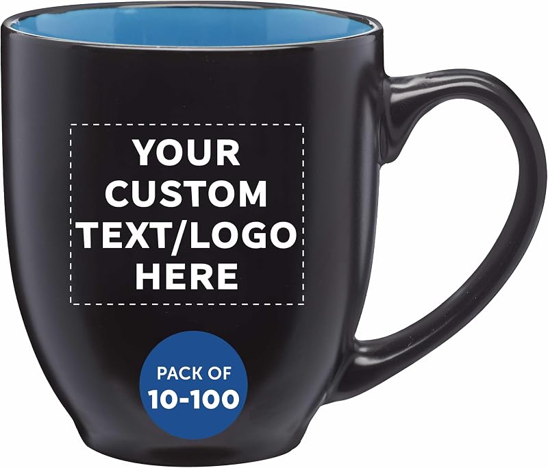 Custom Bistro Coffee Mugs 16 oz Set of 10/50/100 Personalized Bulk Pack Great for Coffee Tea Cocoa Diner and Everyday Use - Blue