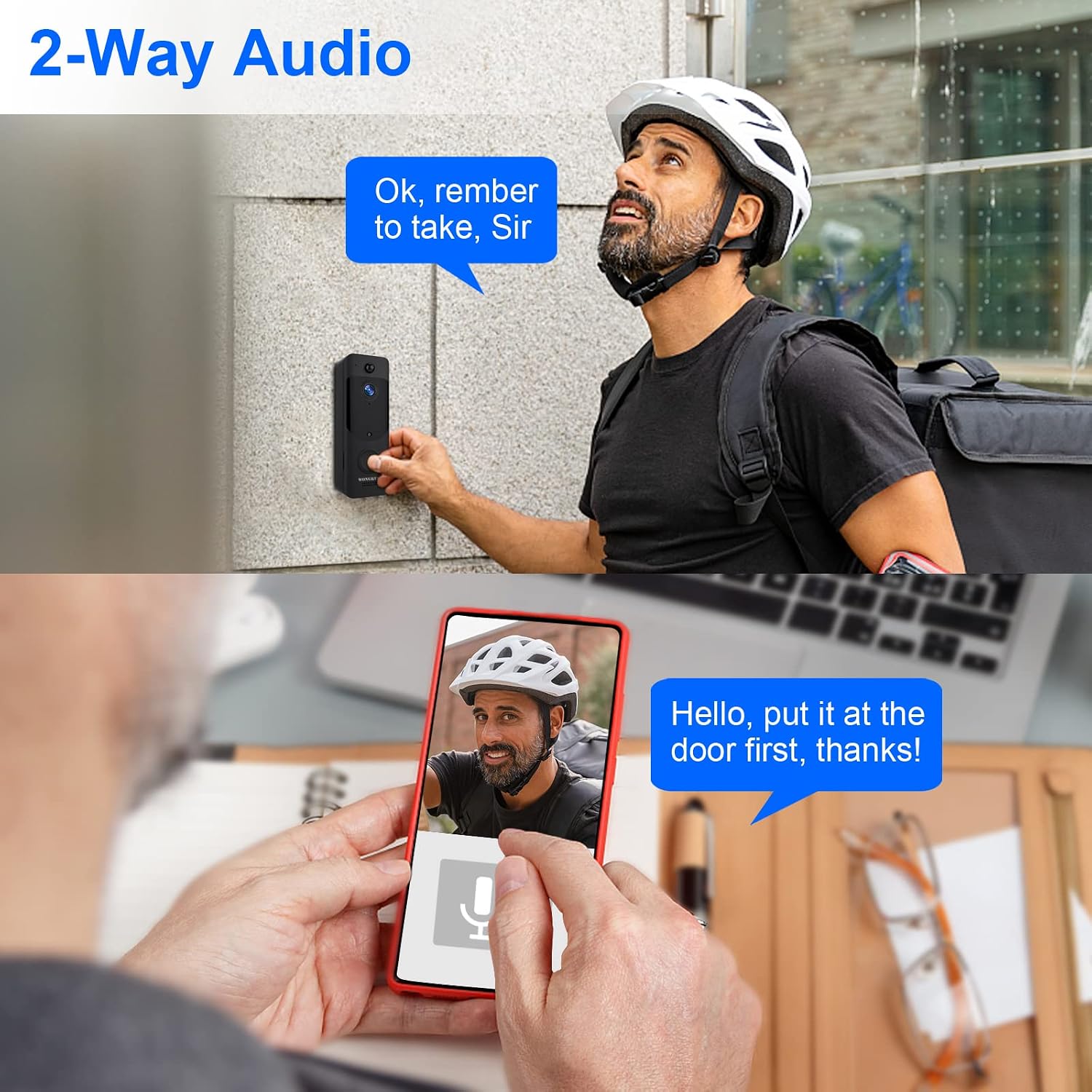 WONGKUO Wireless Video Doorbell Camera WiFi - 2022 Updated Human Detection Smart Home Security Doorbell with Camera, Free Cloud Storage, 166°Wide Angle, 6100mAh Battery, 2-Way Talk, Night Vision