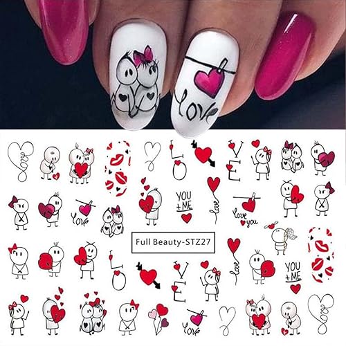 Miniatura 5 de 12 hojas de calcomanías de arte de uñas para el día de San Valentín, calcomanías de transferencia de agua para uñas de amor rojo, calcomanías de