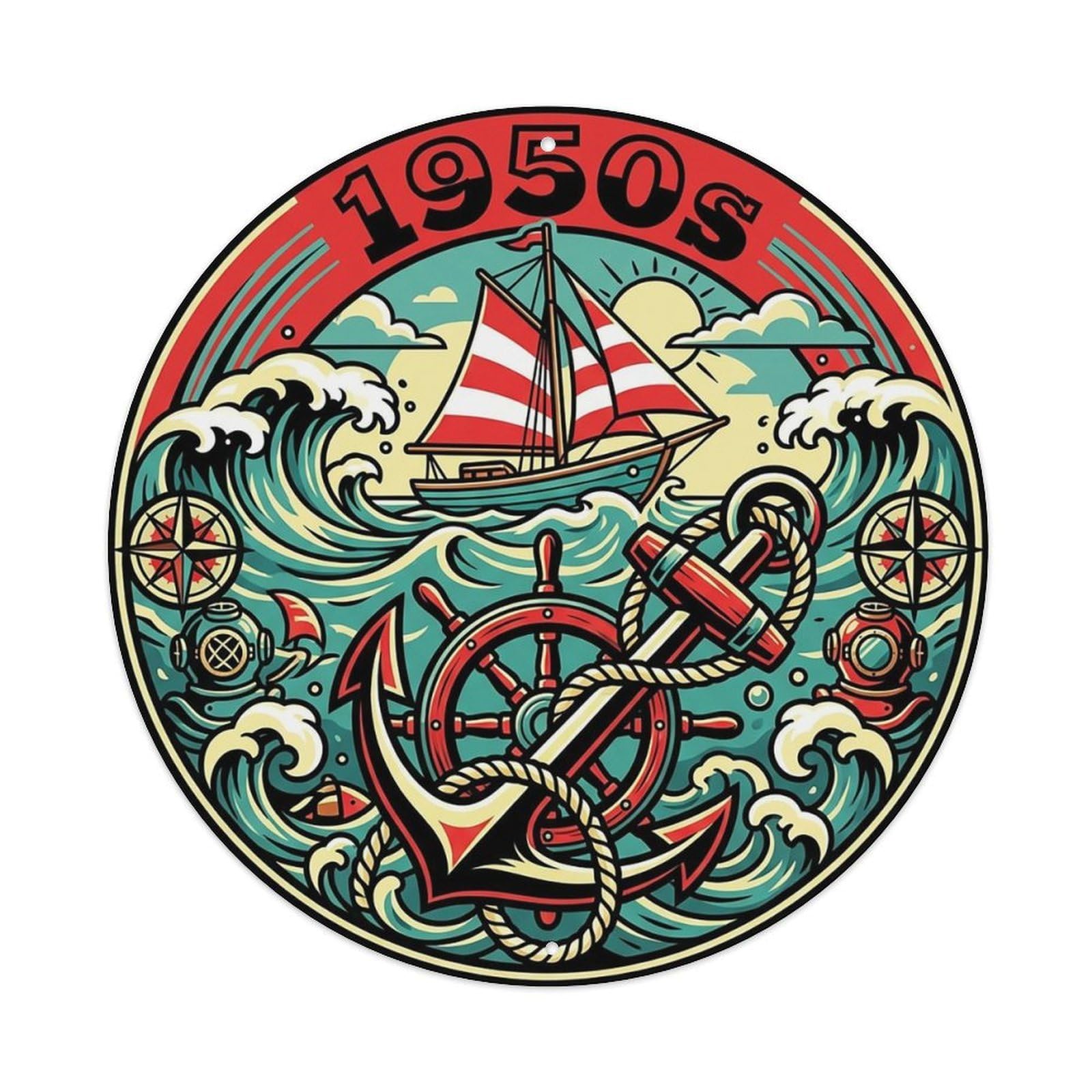 Vintage Retro Sailboat Anchor Nautical Metal Tin Sign