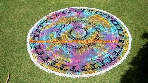 Tapete de yoga gitano de tela para la playa, para mesa de yoga, tapiz dorado, redondo, mandala, jardín indio, toalla redonda de algodón, playa,