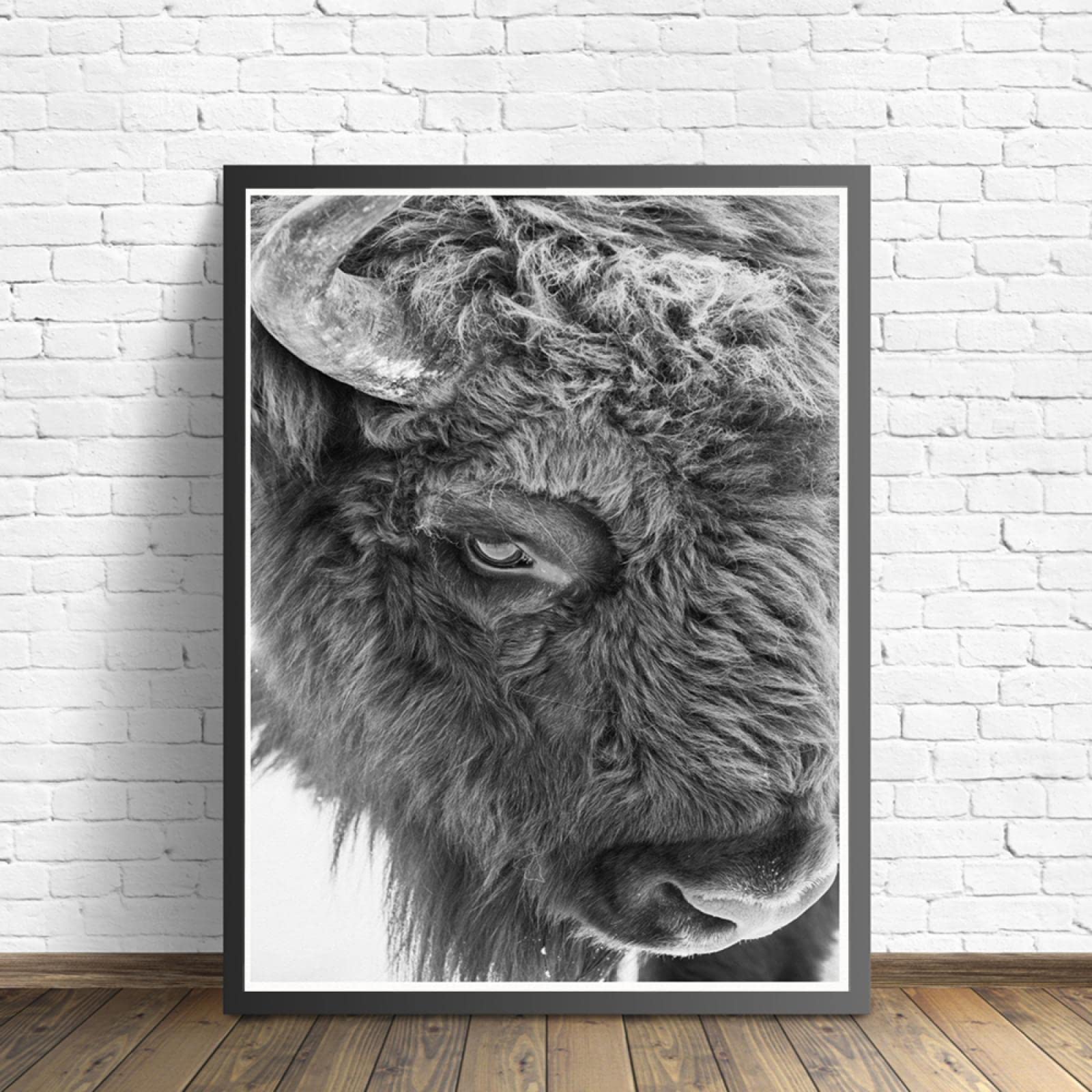 Bizon nadruk czarno-białe zwierzę zdjęcie plakat płótno malarstwo sztuka ścienna obraz salon pokój dziecięcy dom dekoracja ścienna 60 x 90 cm bez ramy