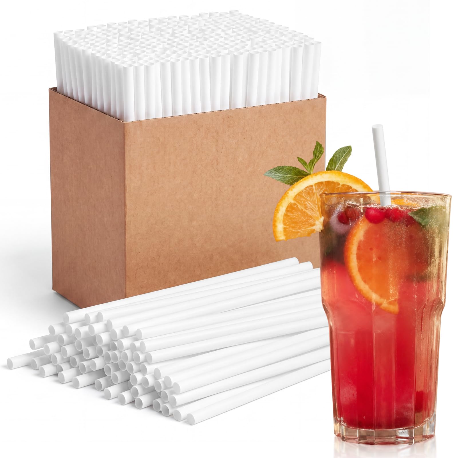Potchen 1000 Pcs 8 Inch Biodegradable Sugarcane Straws Bulk, White