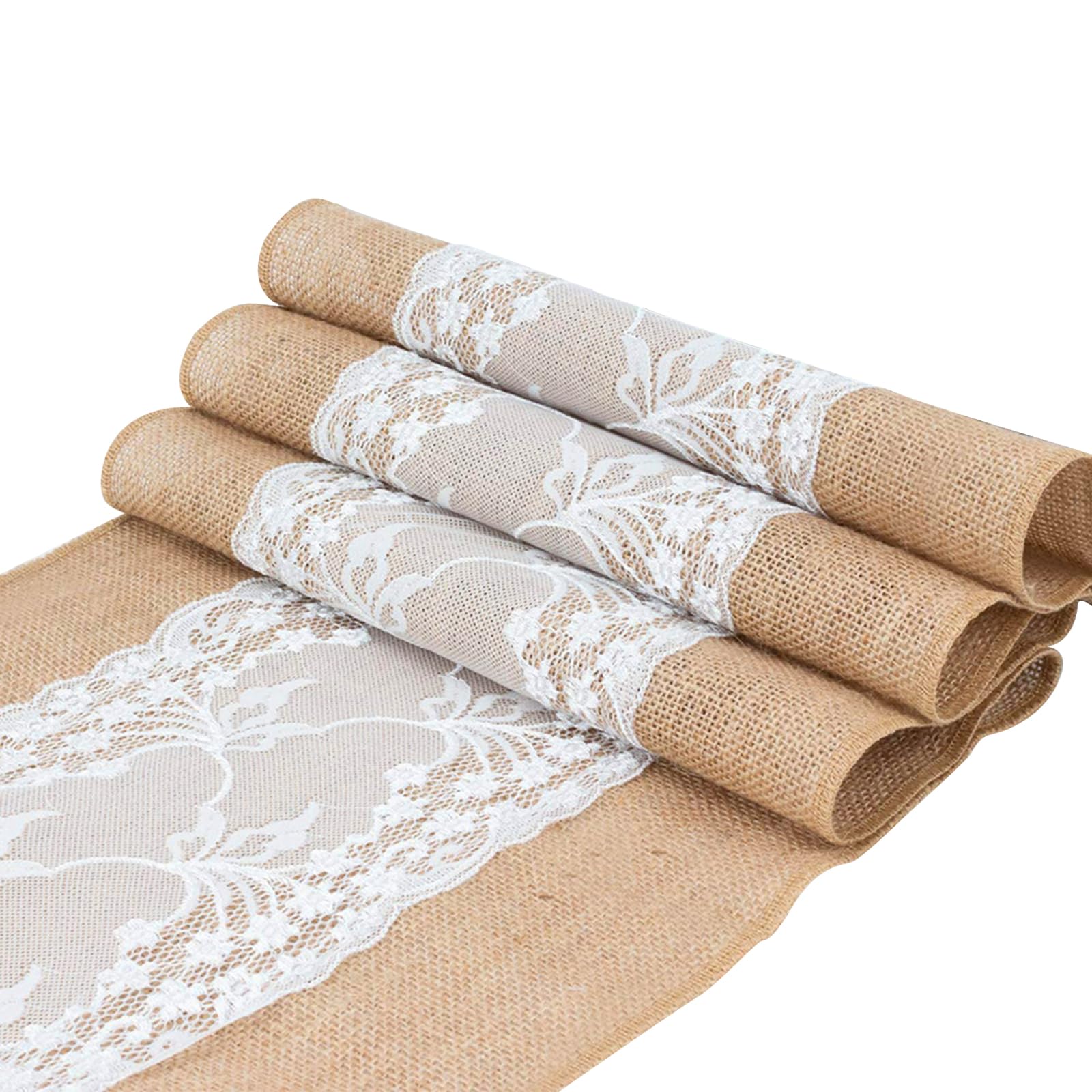 Tischläufer Jute mit Spitze Weiß 30CMx10M Natürliches Sackleinen Tischband,Tischläufer Weihnachten Läufer für Weihnachtsdeko Innen,Spitze Hochzeit für Festival-Ereignis Tischdekoration