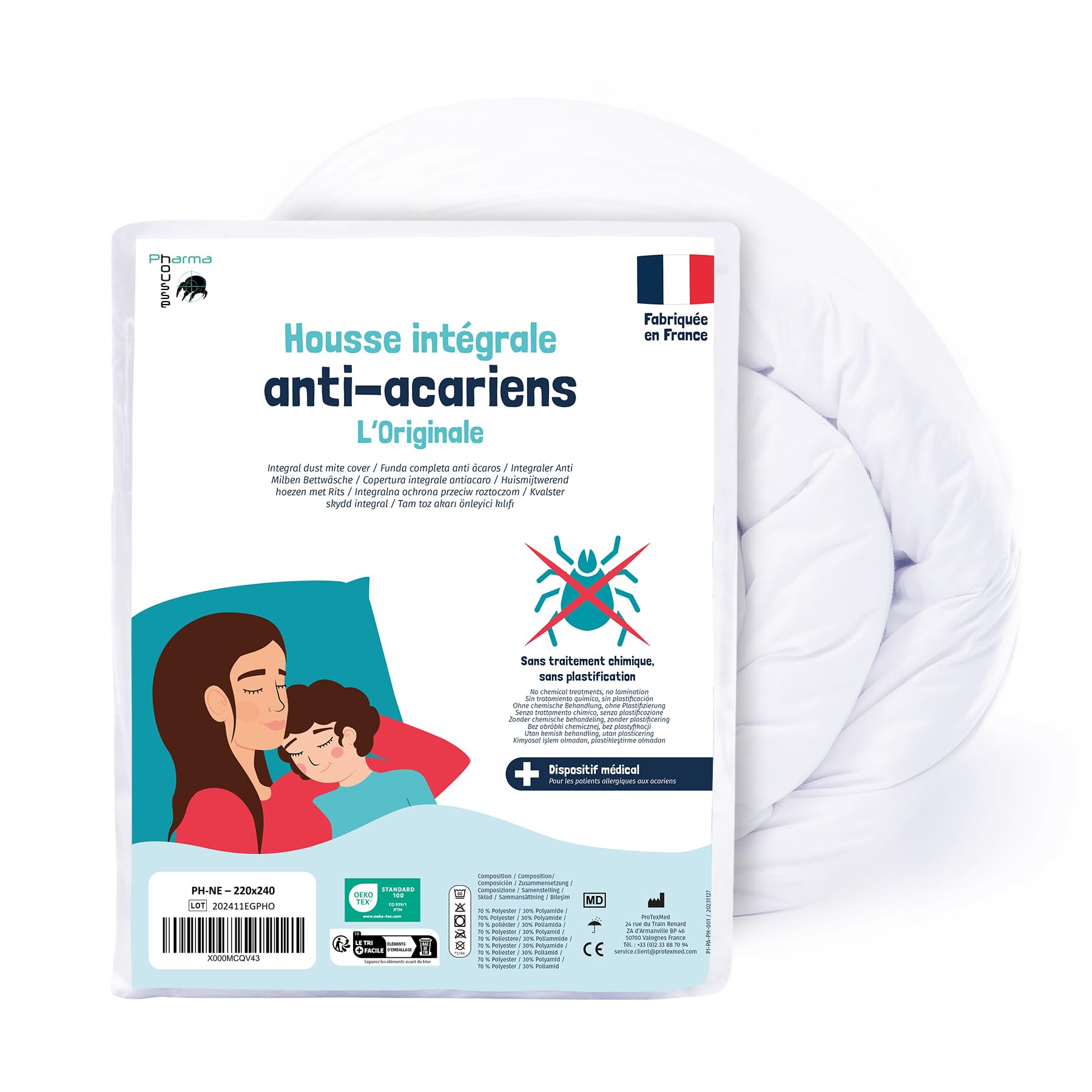 PharmaHousse - Housse Anti-acariens intégrale pour Couette - Dispositif médical - Garantie 10 Ans - sans Aucun Traitement ni plastification - Fabriquée en France