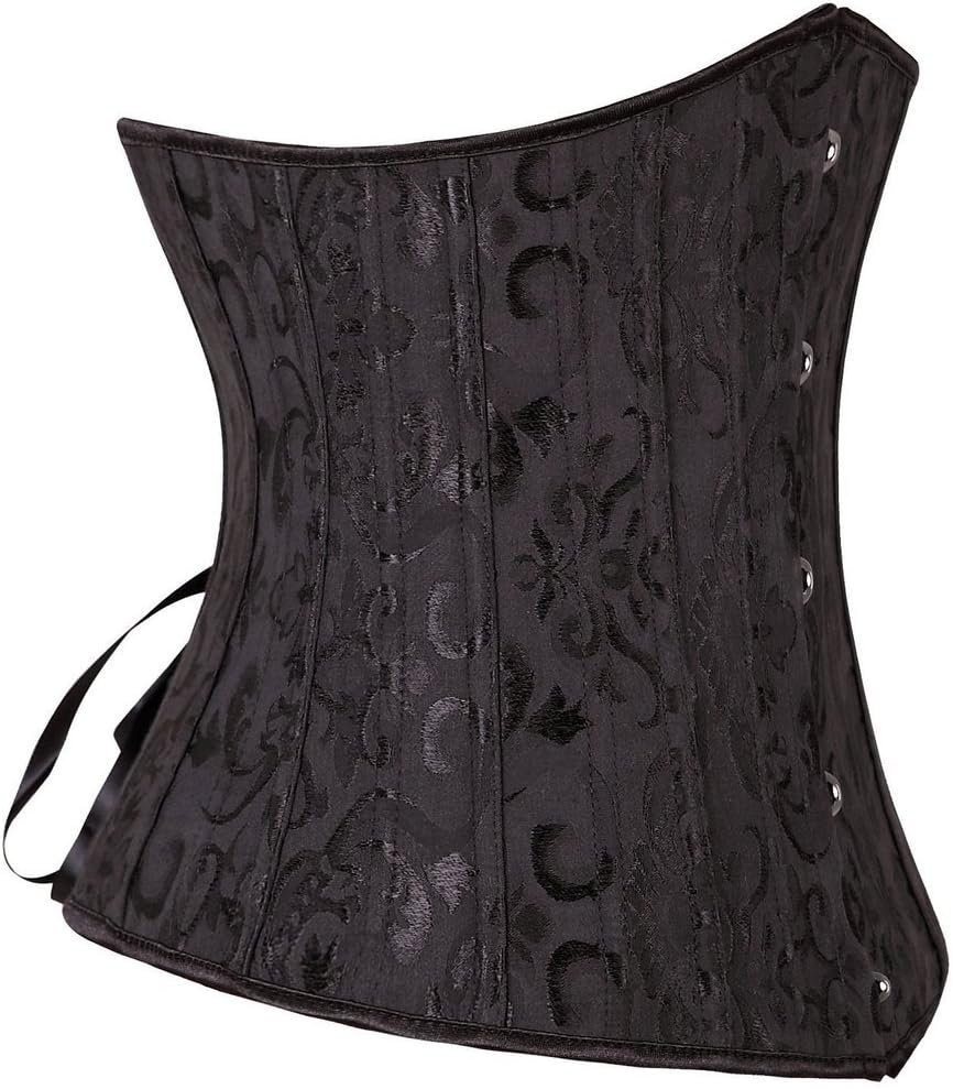 Everbellus Womens 24 Spiral Steel Boned Satin Underbust Waist Training Brocade Corset - Image 5