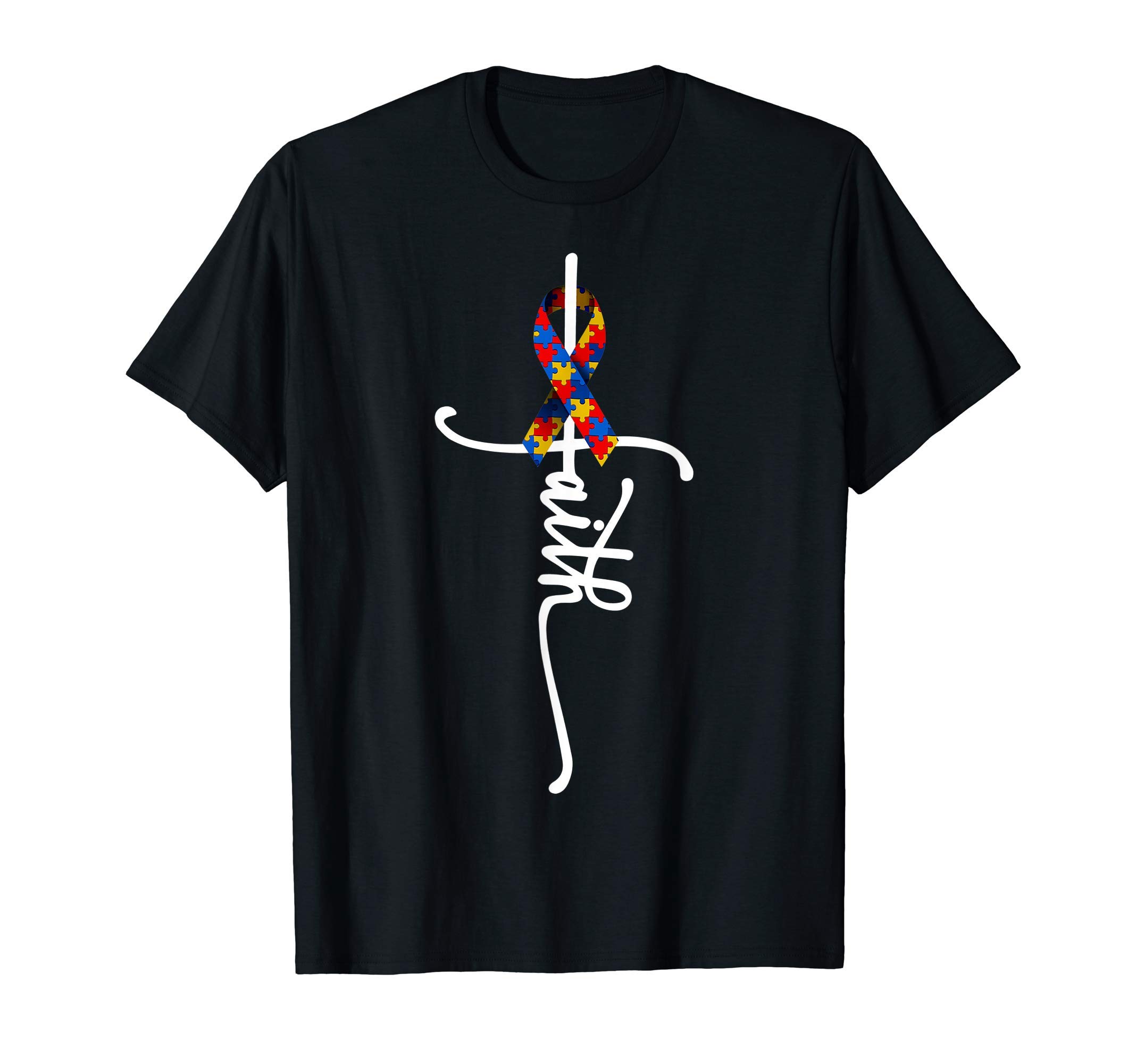 Autistic Artist GalleryAutism Faith Cross T-Shirt: Classic Fit, Short Sleeve, Black Tee for Autism Awareness