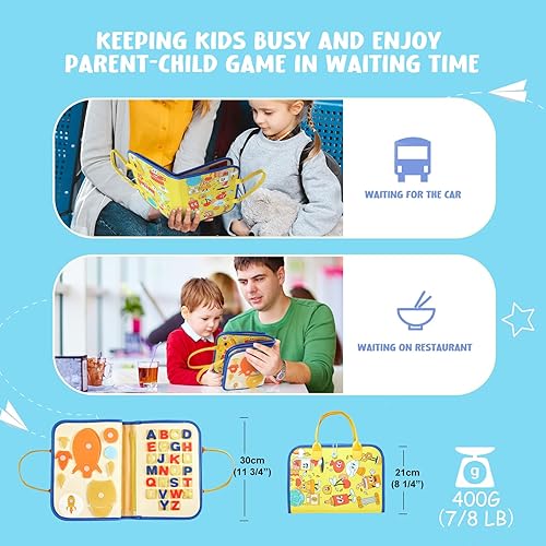 Miniatura 6 de HJCMikee Montessori Toys - Tablero de actividades para niños pequeños de 1 a 4 años, 8 páginas, libro ocupado, juguete sensorial que ayuda con la