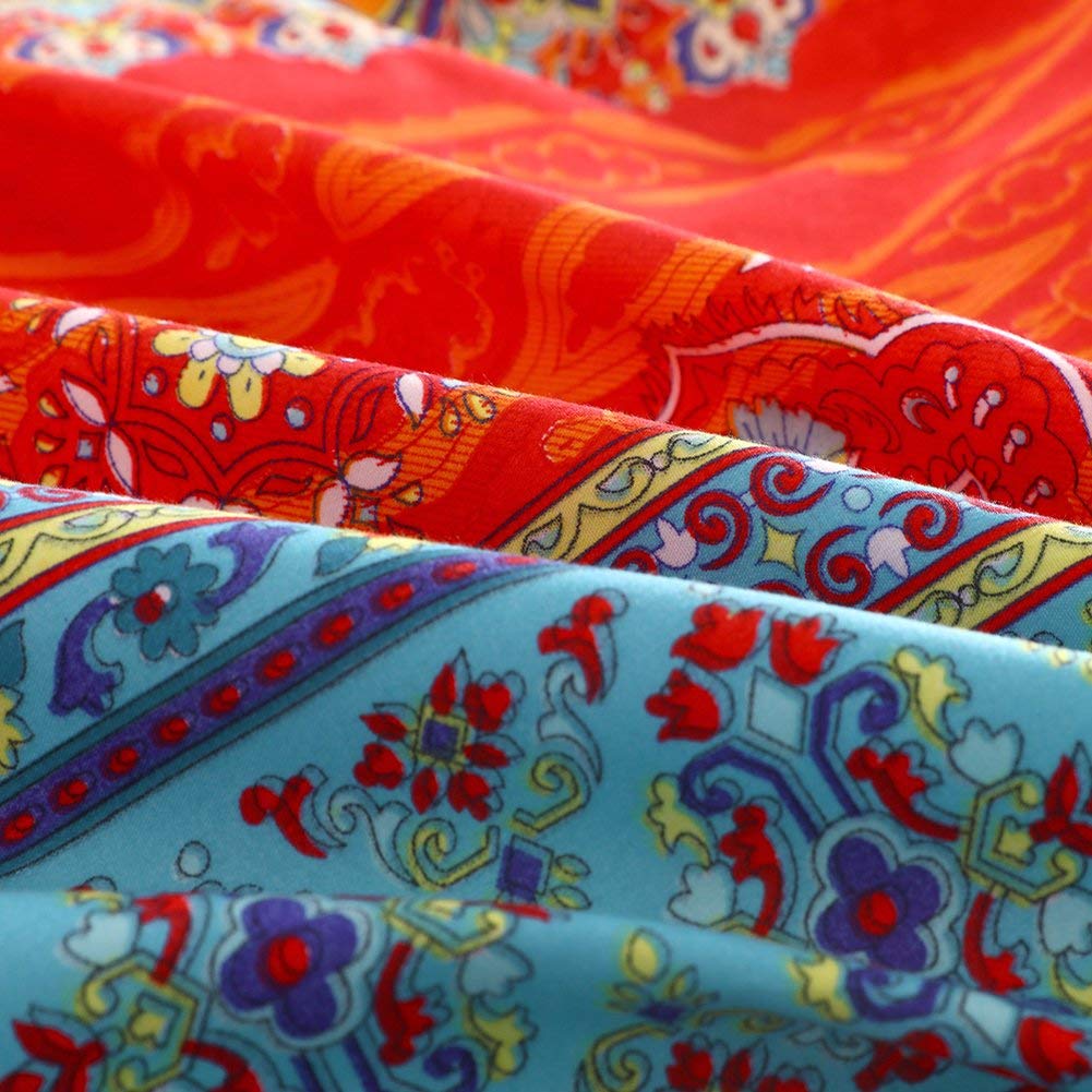 Blu Rosso Viola Verde Marocchino Boemia Set Copripiumino, Indiano Etnico Esotico Set Biancheria da Letto con La Federa, Farfalla Ragazzo Ragazza Mandala Set Biancheria da Letto (Boemia, 135x200cm