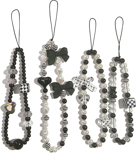 Homvog 4 dijes para teléfono con cuentas para teléfono, correa estética Y2K para teléfono celular, llavero lindo oso de mariposa y corazón, dije