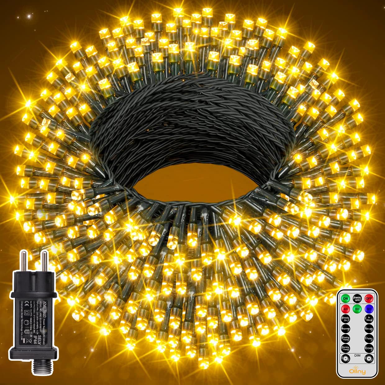 Ollny Lichterkette außen 40M 400 LED Lichterkette Weihnachtsbaum außen innen mit Fernbedienung Timer,8 Modi wasserdicht Weihnachtsbeleuchtung aussen für Garten Balkon Hochzeit (warmweiß)