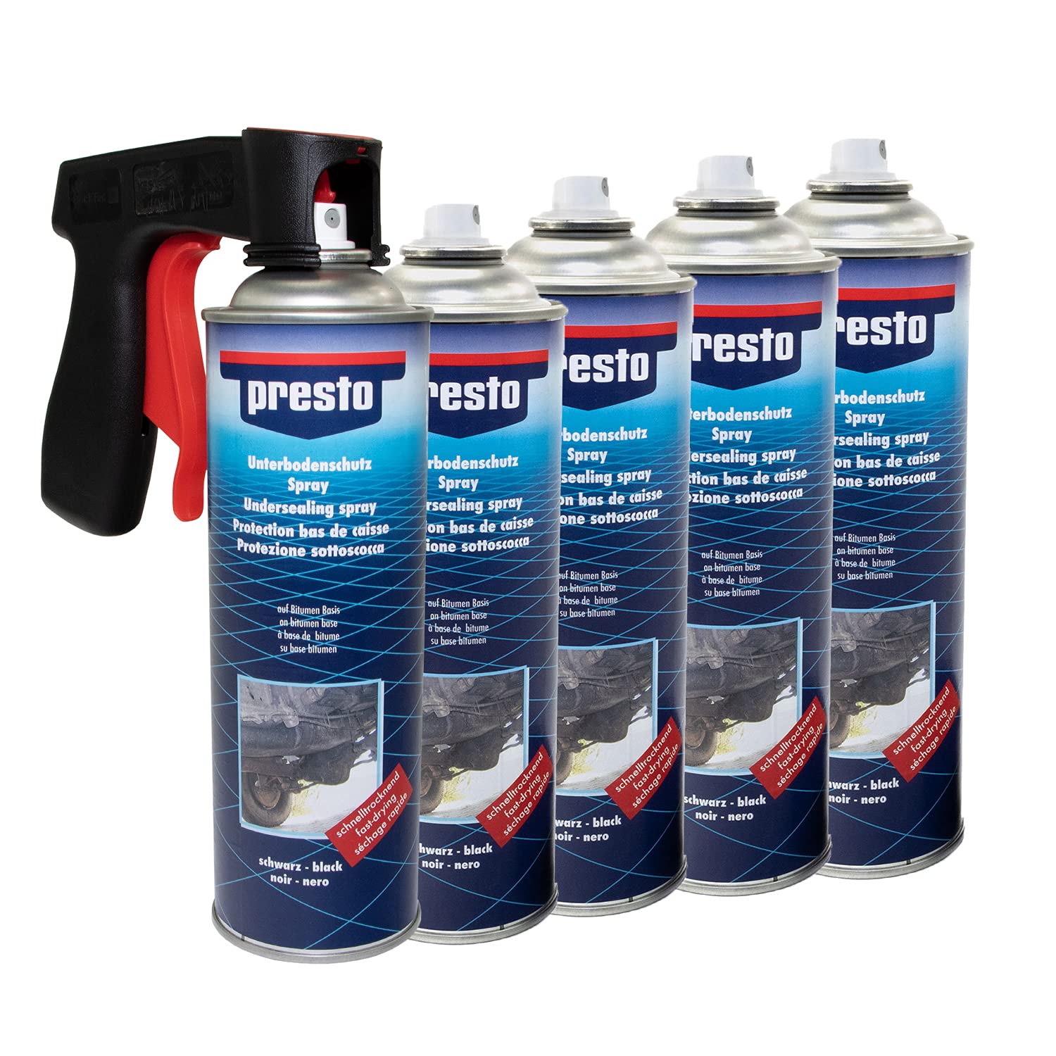 Unterbodenschutz Steinschlag Spray schwarz Presto 5 X 500 ml mit Pistolengriff