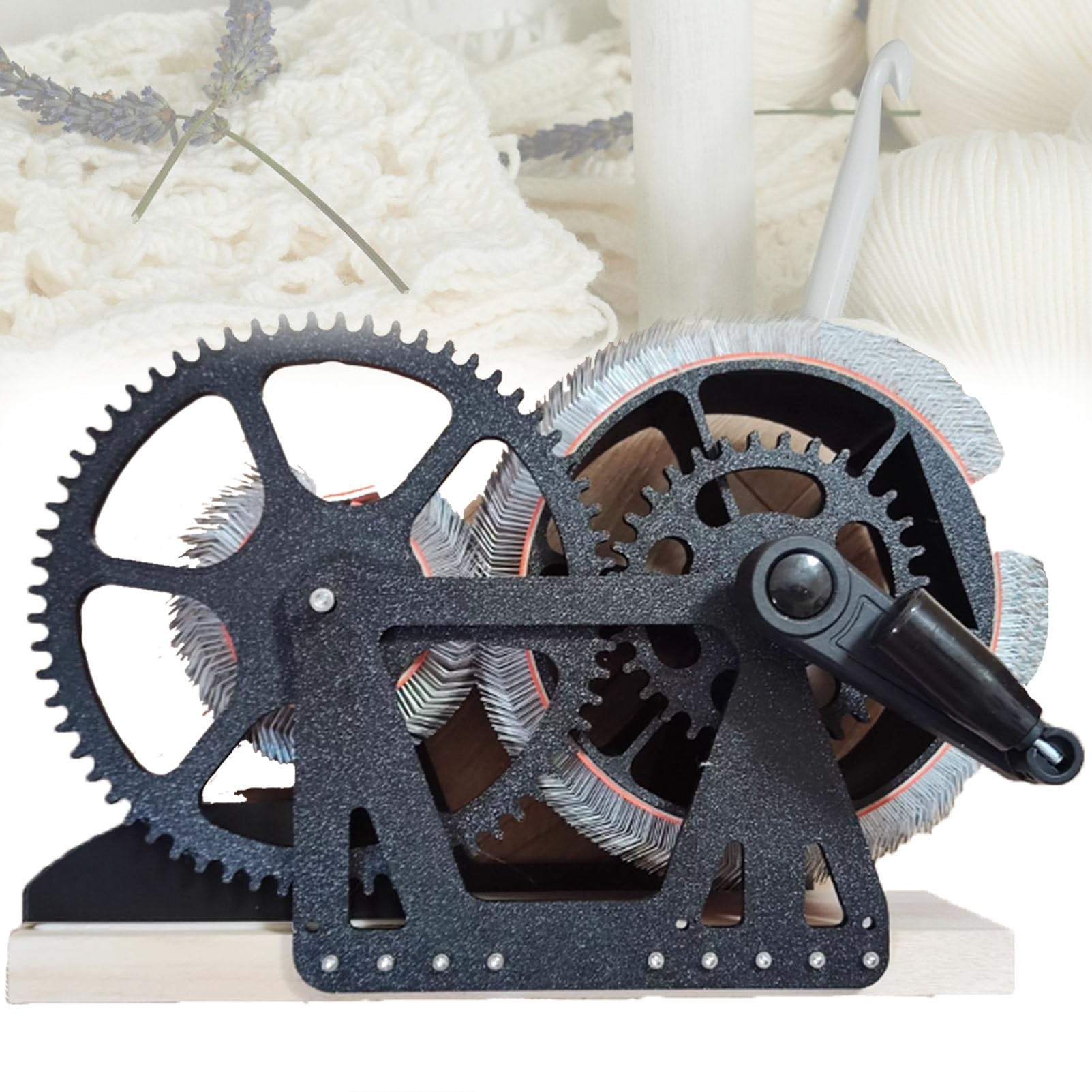 Pfps Wooden Wool Blending Board, Drum Carder with Hand Crank, Manual Fiber Carding Machine for Spinning, Felting, Crafting, Handmade Wool Felt Projects Black