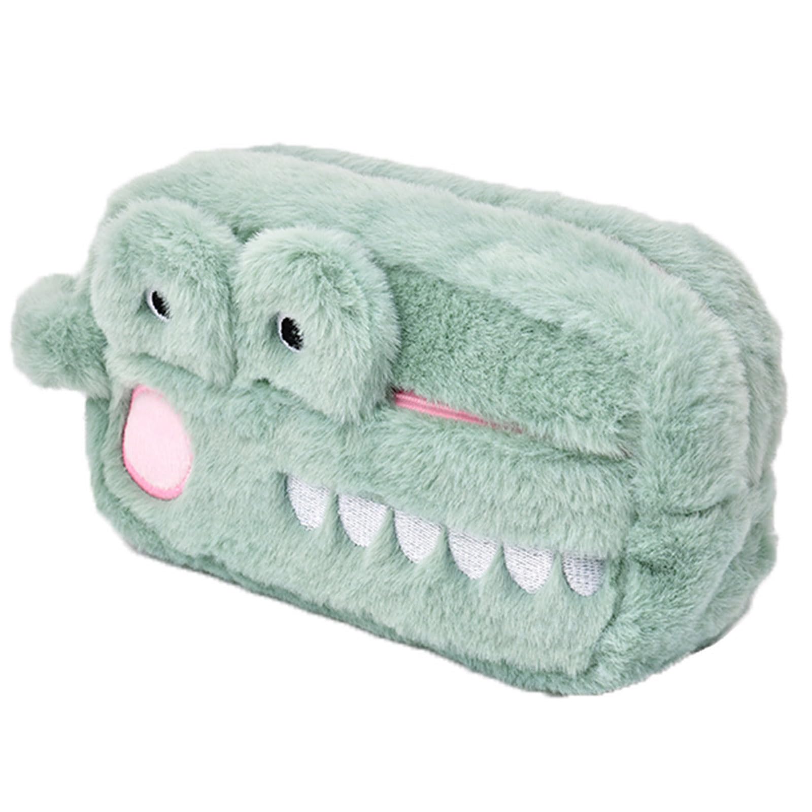 KASESSS Plush Pencil Case, Cute Crocodile Pattern, Large Capacity Kids Pencil Case, Funny Pouch for School Green