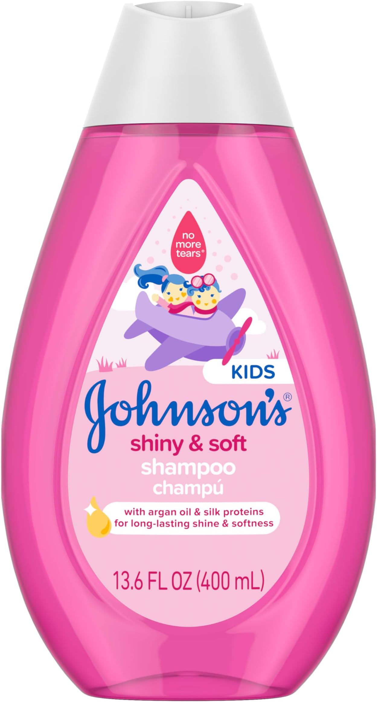Johnson's Shiny & Soft Tear-Free Kids' Shampoo with Argan Oil & Silk Proteins, Paraben-, Sulfate- & Dye-Free Formula, Hypoallergenic & Gentle for Toddler's Hair, 13.6 fl. oz
