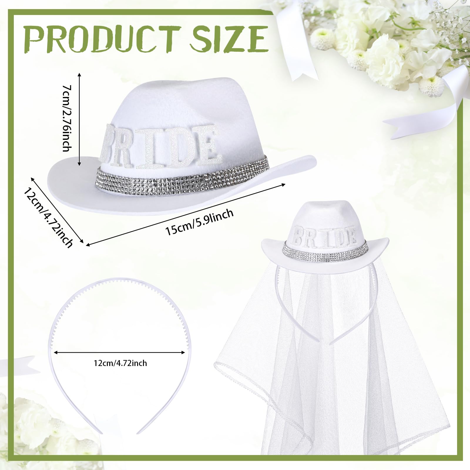 Cozypower White Cowgirl Hat Headband Mini Cowboy Hat Headband Cowgirl Women's Costume Headwear for Bachelorette Party Birthday (Bride)
