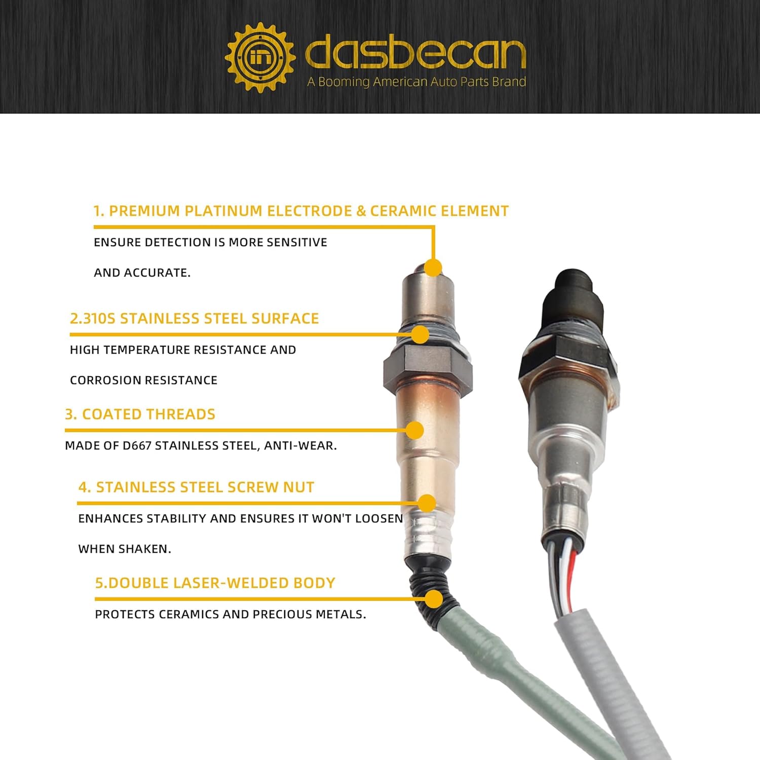 Dasbecan 2Pcs Upstream and Downstream Oxygen O2 Sensor Compatible with Ford Fusion 1.5L L4 Turbo 2014-2020 Replaces 234-5172 234-8039