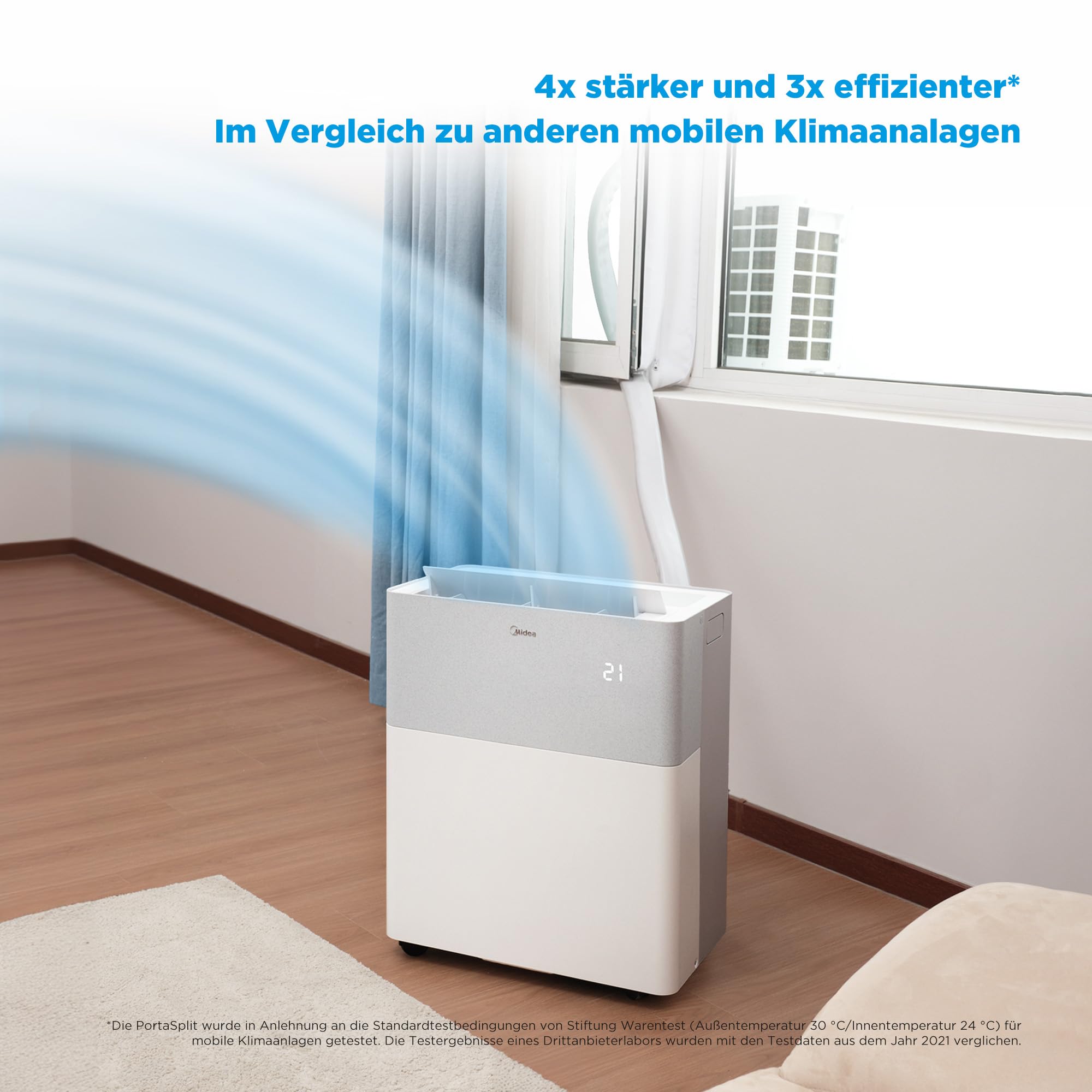 Midea Portasplit - Pompe à chaleur mobile - Refroidissement A++/chauffage A+, 12 000 BTU 3,5 kW - Pour pièces jusqu'à 42 m²/105 m³ - Seulement 39 dB(A) en mode silencieux