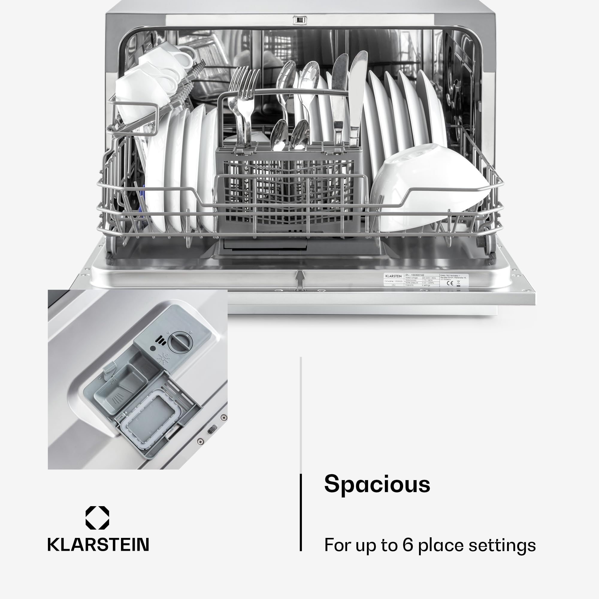 Klarstein Table Top Dishwasher, 6 Place Setting Mini Dishwasher, Quiet Operation Countertop Dishwasher w/ 6 Washing Programs, Compact Tabletop Dishwasher, Easy To Install Homes/Office Small Dishwasher — view 6