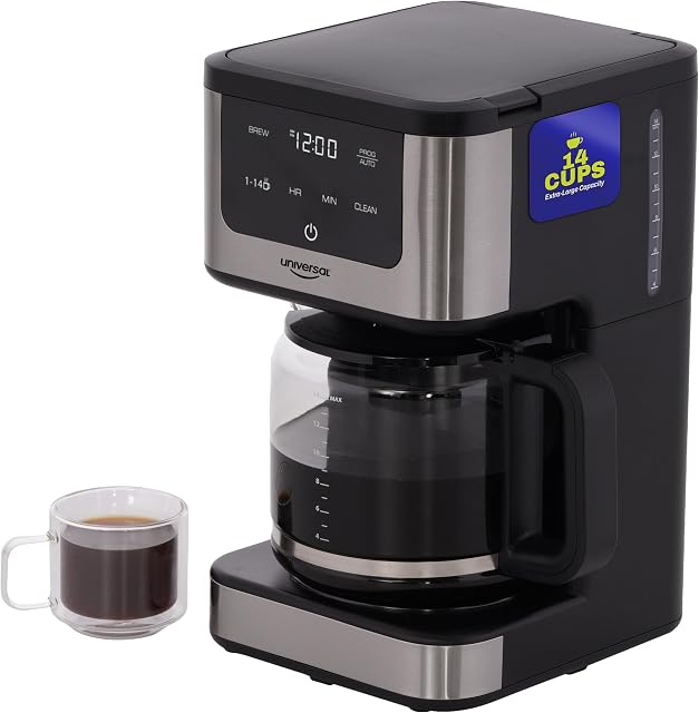 Universal Machine à café numérique Touch 14-Cup Programmation LED Ecran tactile, Brew automatique, Garder la fonction chaude, Système anti-goutte, Filtre réutilisable, Design moderne élégant