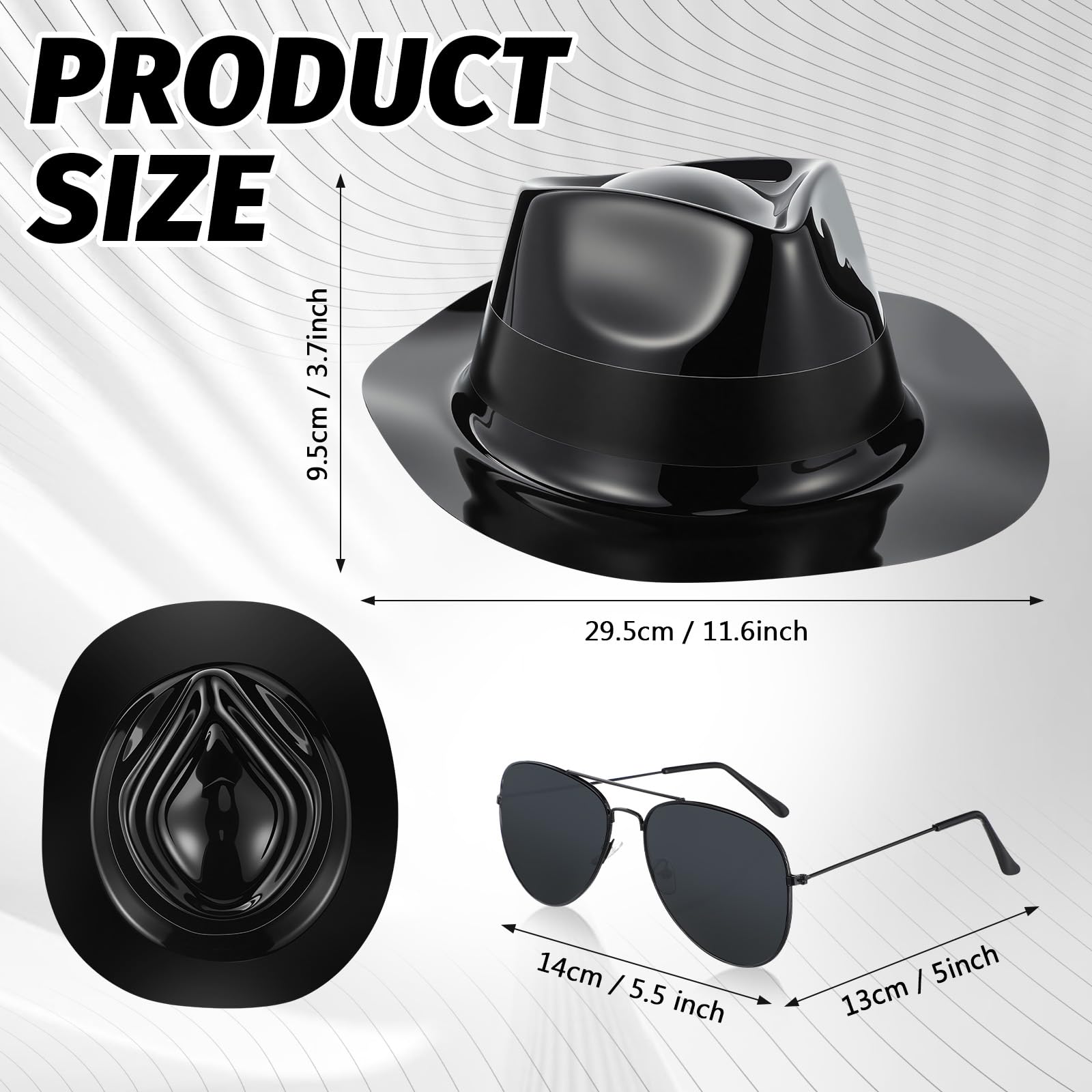 Mepase 48 piezas de suministros de fiesta de neón, 24 sombreros de vestir negros con 24 pares de gafas para adultos, fiesta, boda, carnaval, disfraz de los años 20, Negro -, talla única