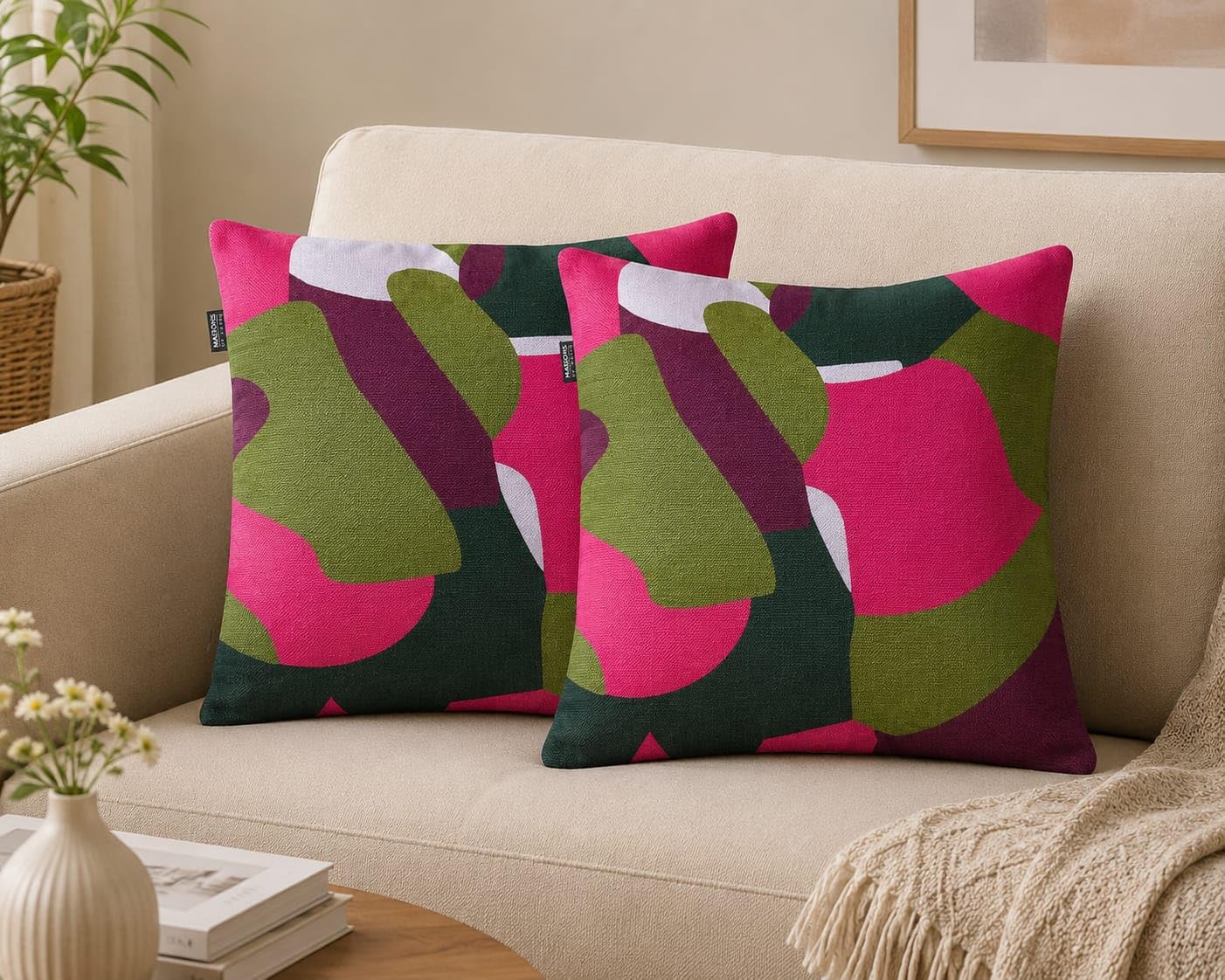 The Furnish Textiles Embroidered Cotton Cushion Cover | 16 x 16 Inch (41 x 41 cm) | Pack of 2 | Multicolor| Hidden Zipper | Decorative Cushion Cover-image-42
