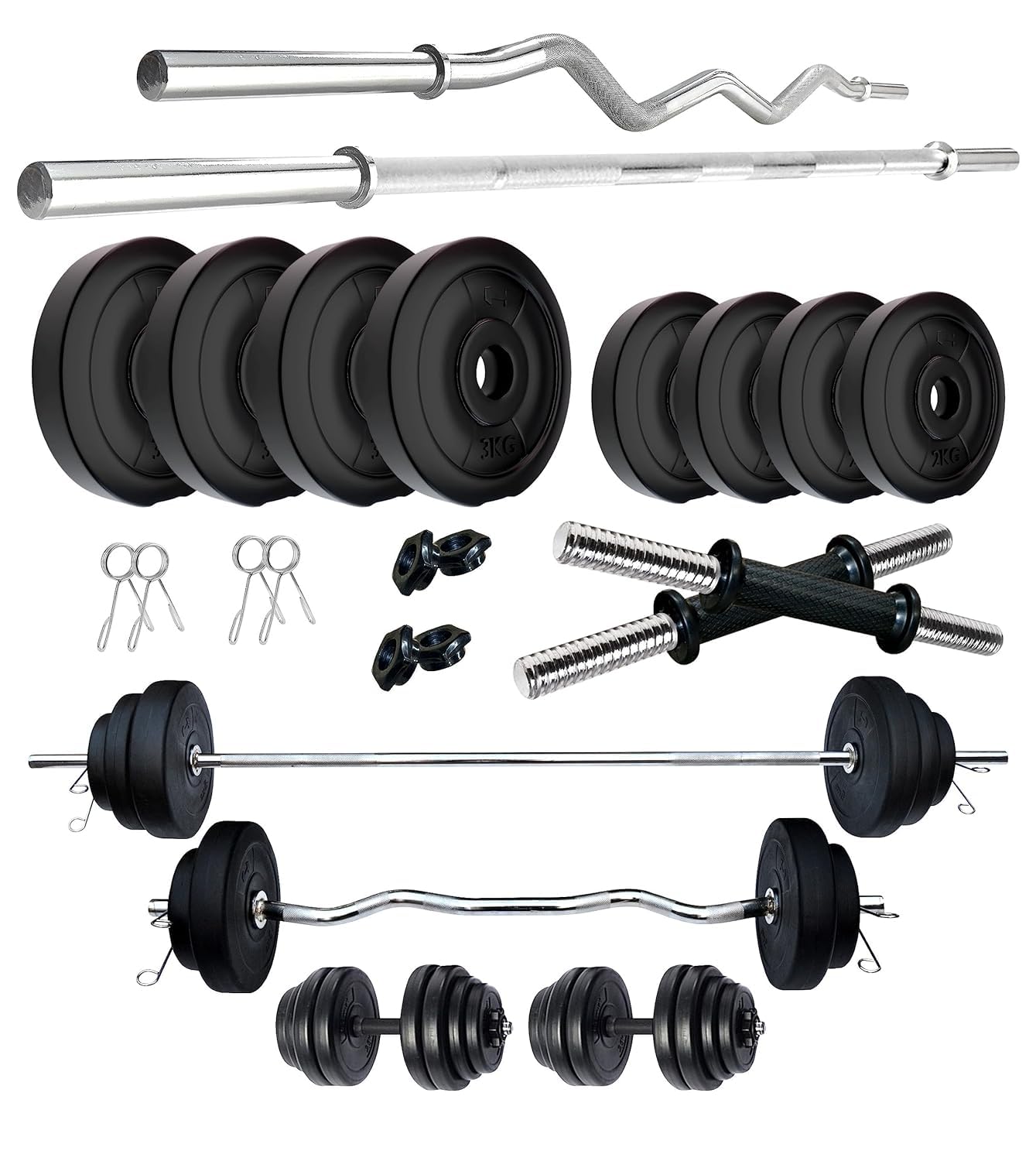 Amazon Brand - Symactive PVC 20 Kg Home Gym Set with One 4 Ft Plain + One 3 Ft Curl Rod and One Pair Dumbbell Rods, Multicolour (B0CV1B6LT2) Amazon Price History, Amazon Price Tracker