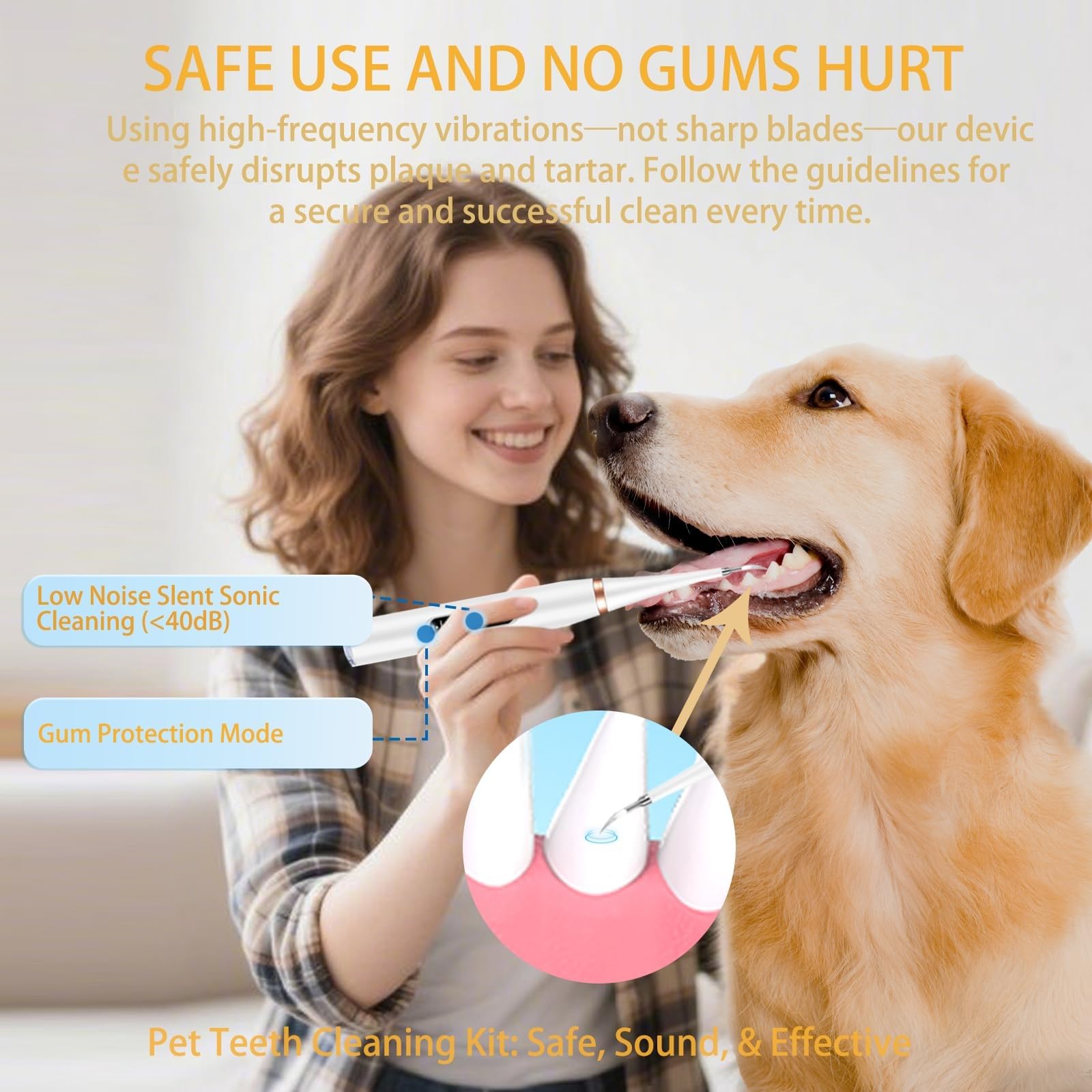 ZampaDent Dispositivo Professionale Per La Pulizia Dentale Del Cane-Kit Pulizia Denti Per Cani E Gatti, 5 Modalità Di Pulizia, Ricarica USB, Rimozione Tartaro E Macchie (Bianco,B)