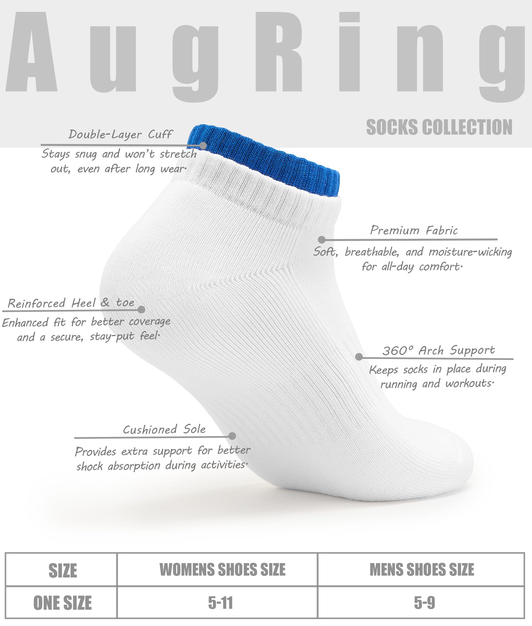 AugRing Calcetines de tobillo para mujer, atléticos, para correr, no se ven, de corte bajo, para hombres y mujeres, talla 5-11