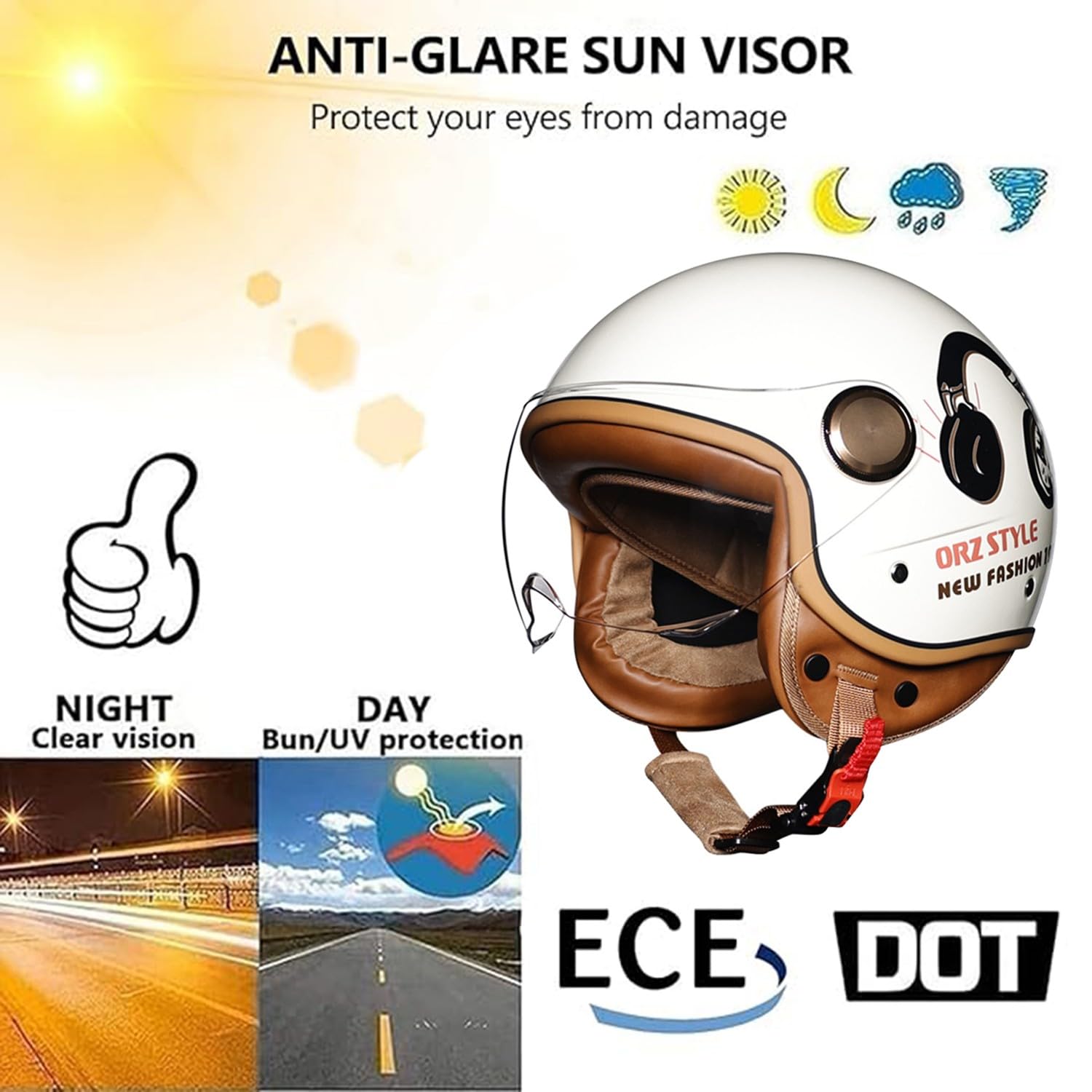 Casco Jet Moto Half Helmet Cascos Abiertos De Moto con Gafas Cascos Motocicleta Cruiser Moto Scooter Medio DOTECE Homologado para Mujer Hombre Adulto