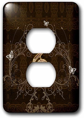 3D Rose lsp_254548_6 Clave decorativa con elementos florales sobre fondo oscuro con tapa de salida de enchufe Damasco 2