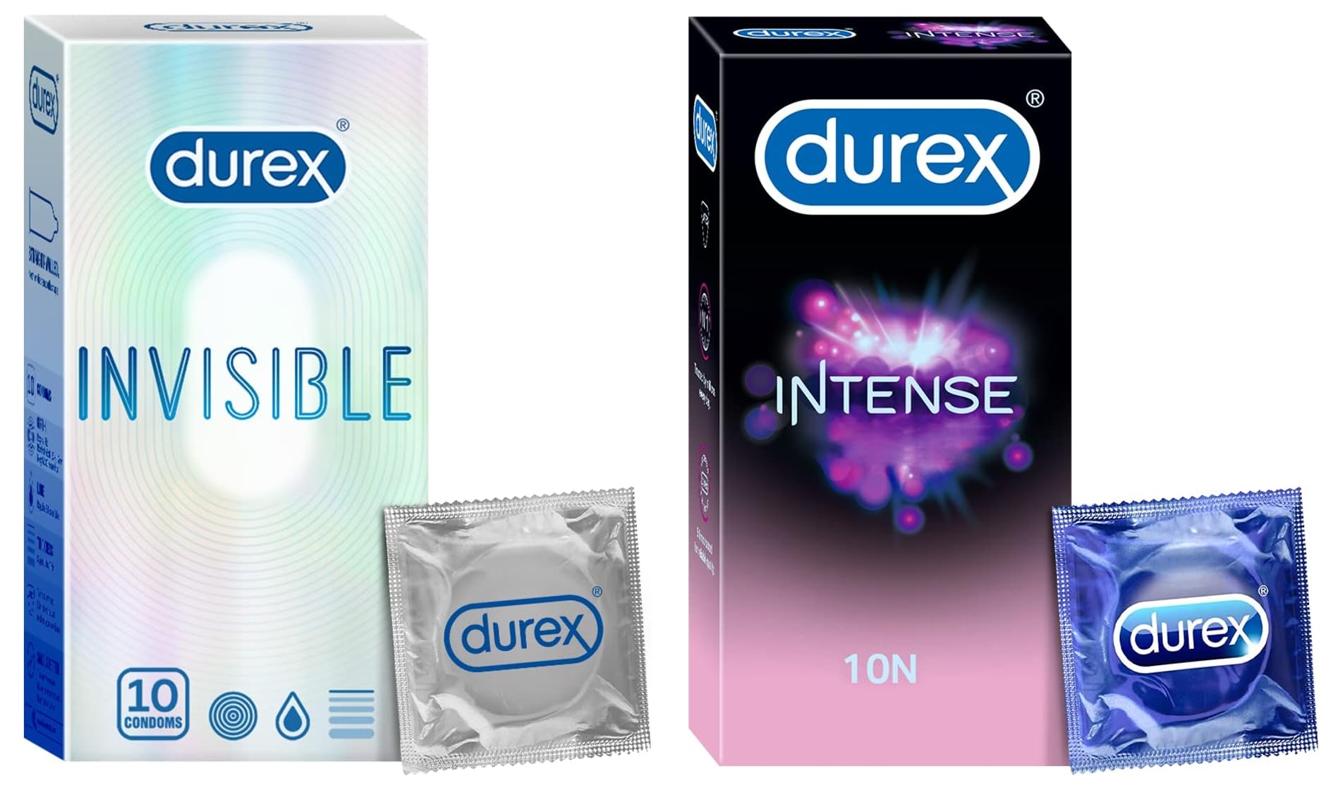 Durex Intense Condoms For Her - 10 Count | Dotted And Ribbed Condom With Desirex Gel & Invisible Super Ultra Thin Condoms For Men - 10 Count-image-10