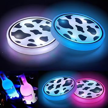 Led Car Coasters,2PCS Led Cup Holder Lights for Car Cow Design