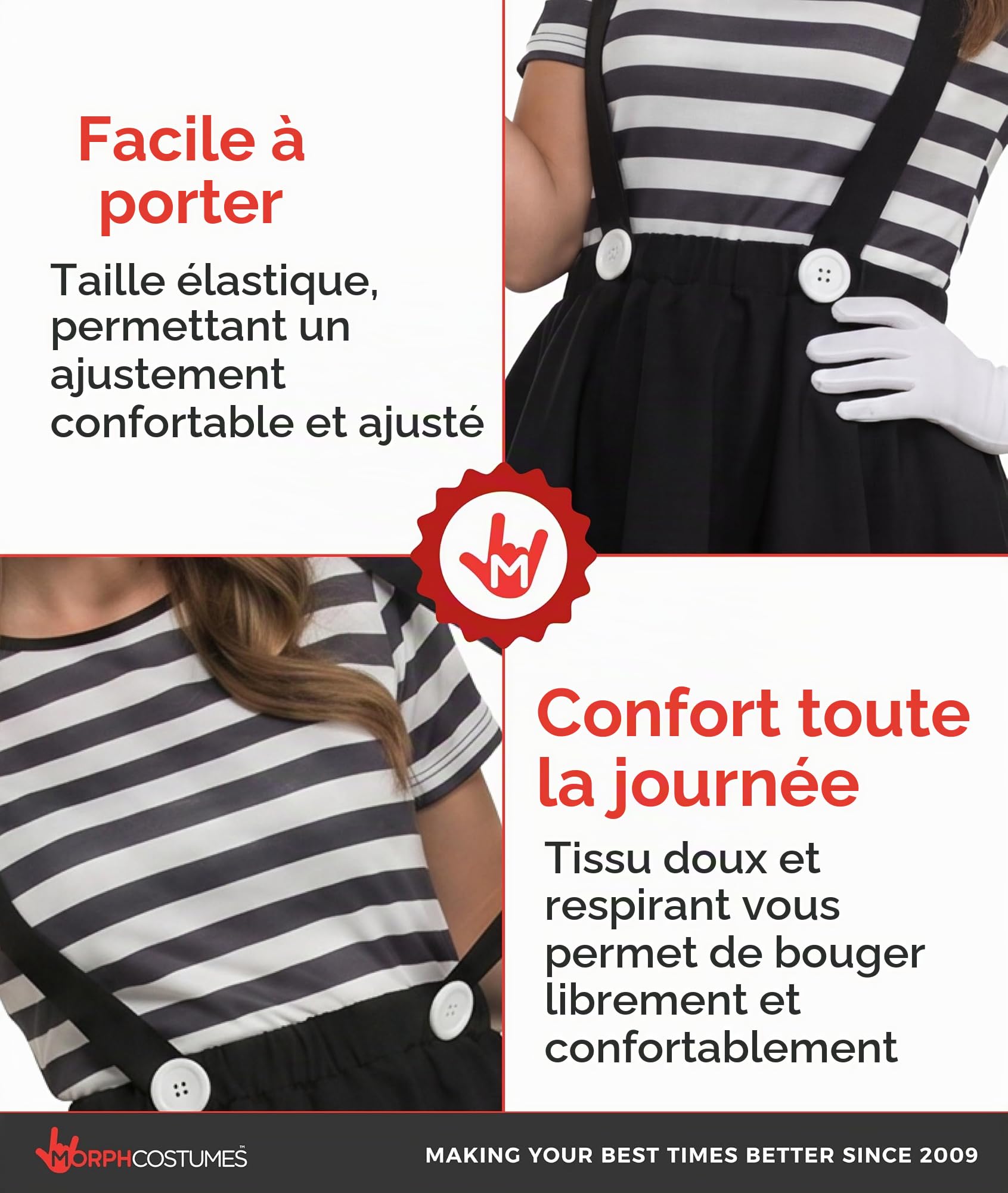 Fun Shack Deguisement Mime Femme, Costume Mime Halloween Femme, M | T-Shirt, Jupe à Bretelles, Chaussettes, Chapeau & Gants, Style Mime Français, Parfait pour Halloween, Idéal pour se Déguiser