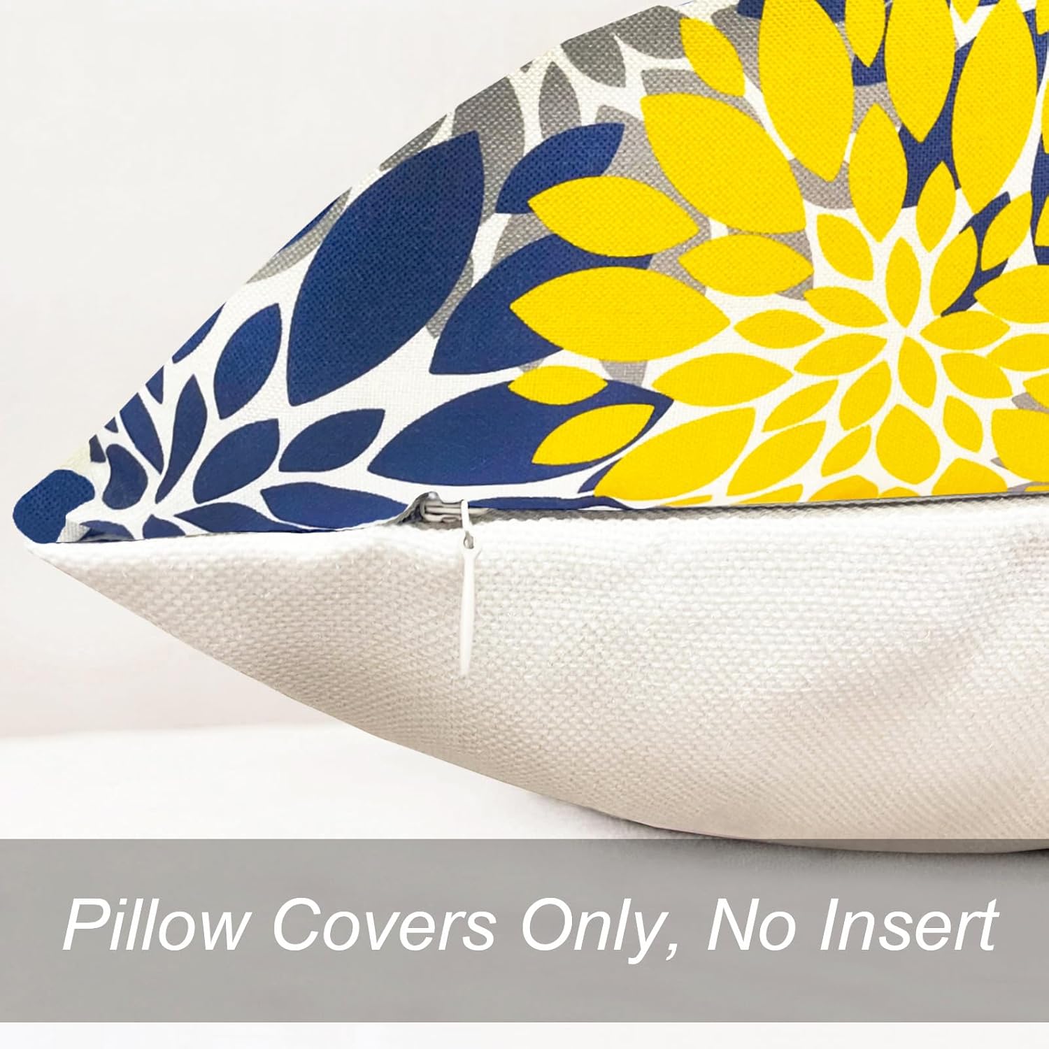 Decorative Throw Pillow Covers Set of 2 Blue Yellow Pillow Covers 22x22 Inch Couch Pillow Covers for Sofa Living Room Outdoor Throw Pillow Cover Linen Floral Flower Farmhouse Pillowcase