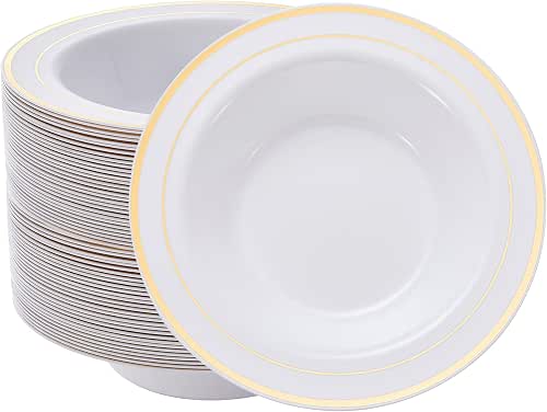N9R 30PCS Disposable Plastic Bowls with Gold Rim, 12 oz